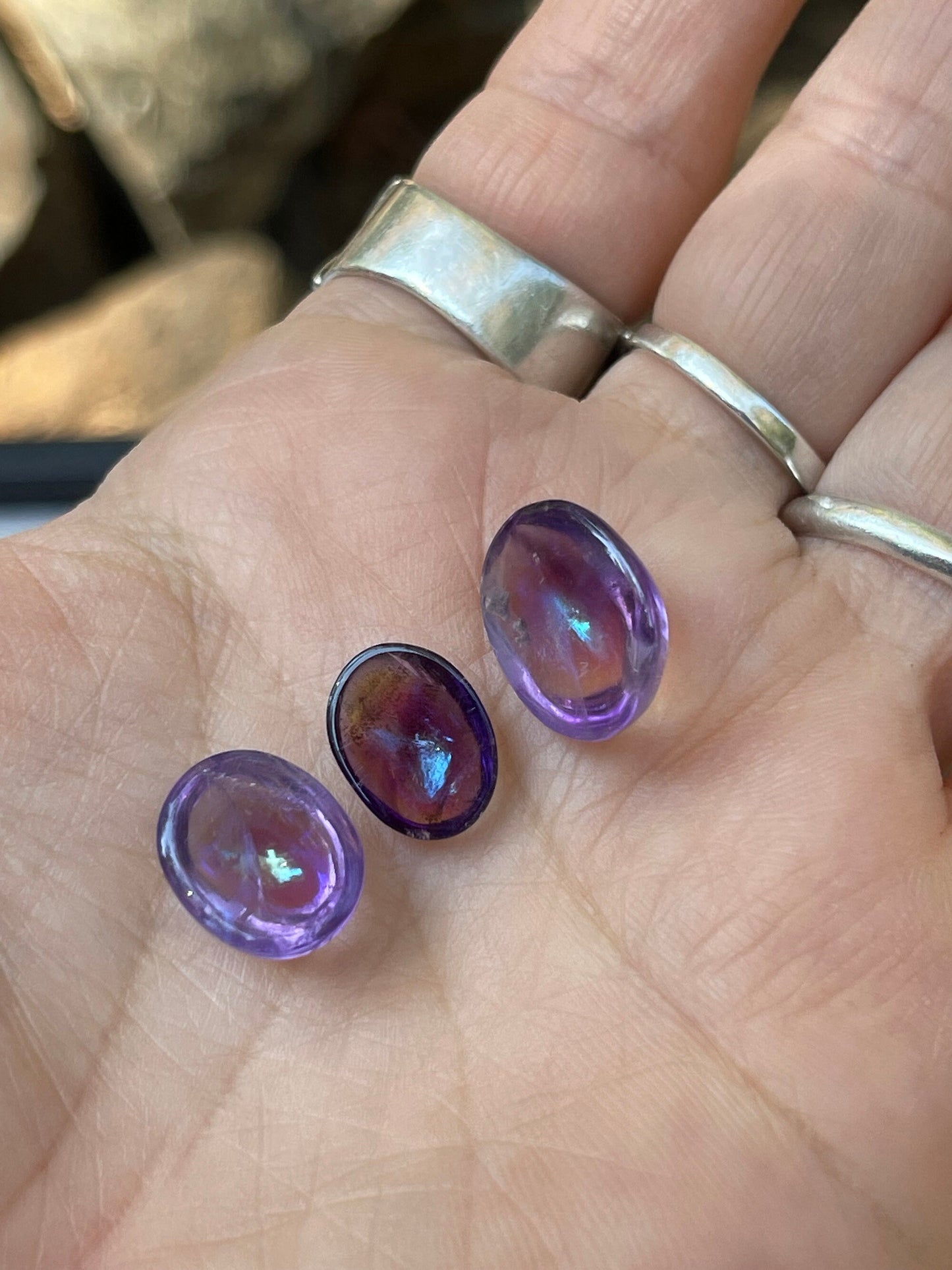 Three (3) Angel Aura Amethyst Dome Cabochons, Transformation, Prosperity, Abundance, Love, 3-AMYA-DOME
