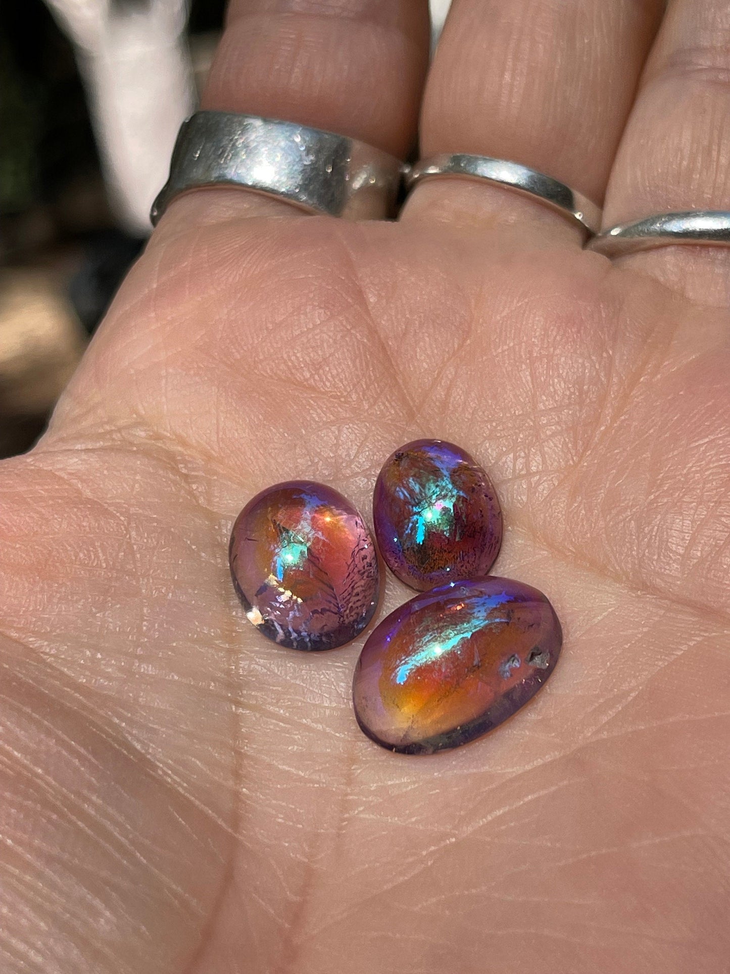 Three (3) Angel Aura Amethyst Dome Cabochons, Transformation, Prosperity, Abundance, Love, 3-AMYA-DOME