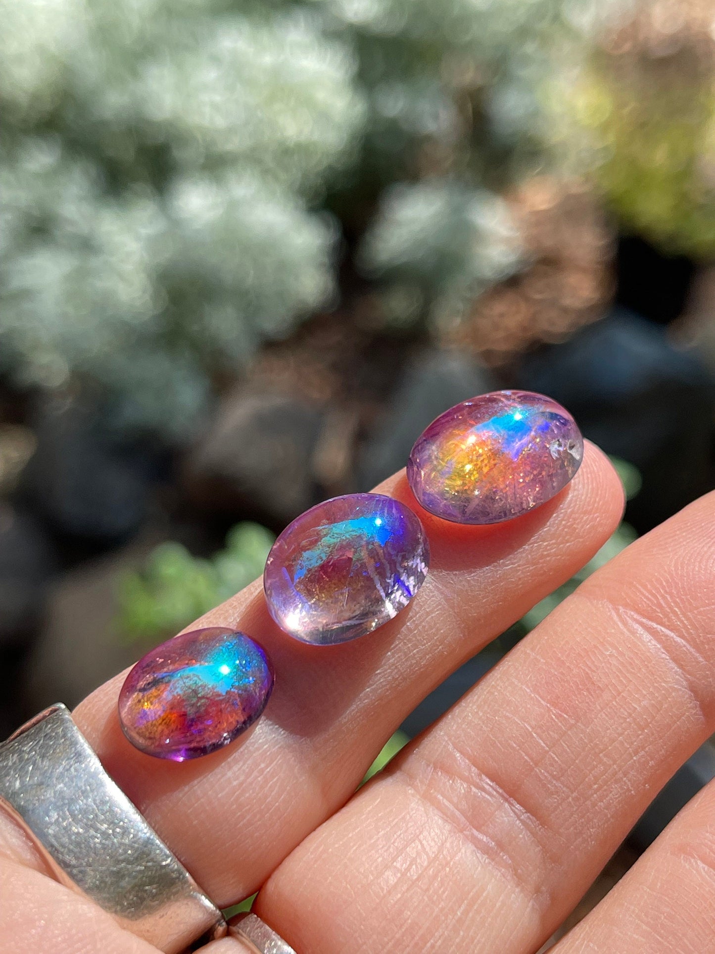 Three (3) Angel Aura Amethyst Dome Cabochons, Transformation, Prosperity, Abundance, Love, 3-AMYA-DOME