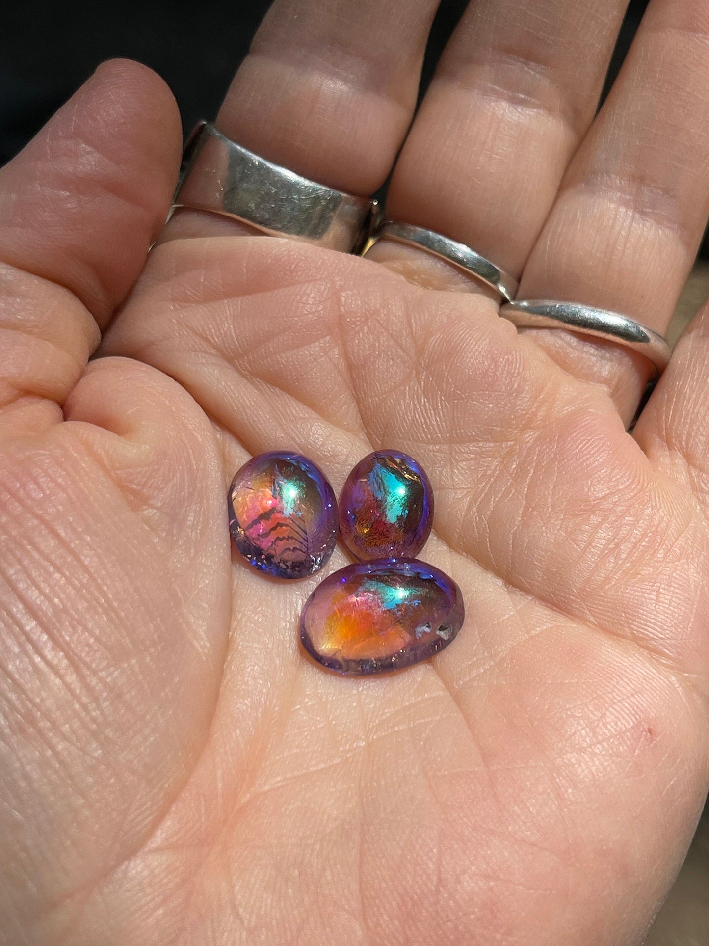 Three (3) Angel Aura Amethyst Dome Cabochons, Transformation, Prosperity, Abundance, Love, 3-AMYA-DOME