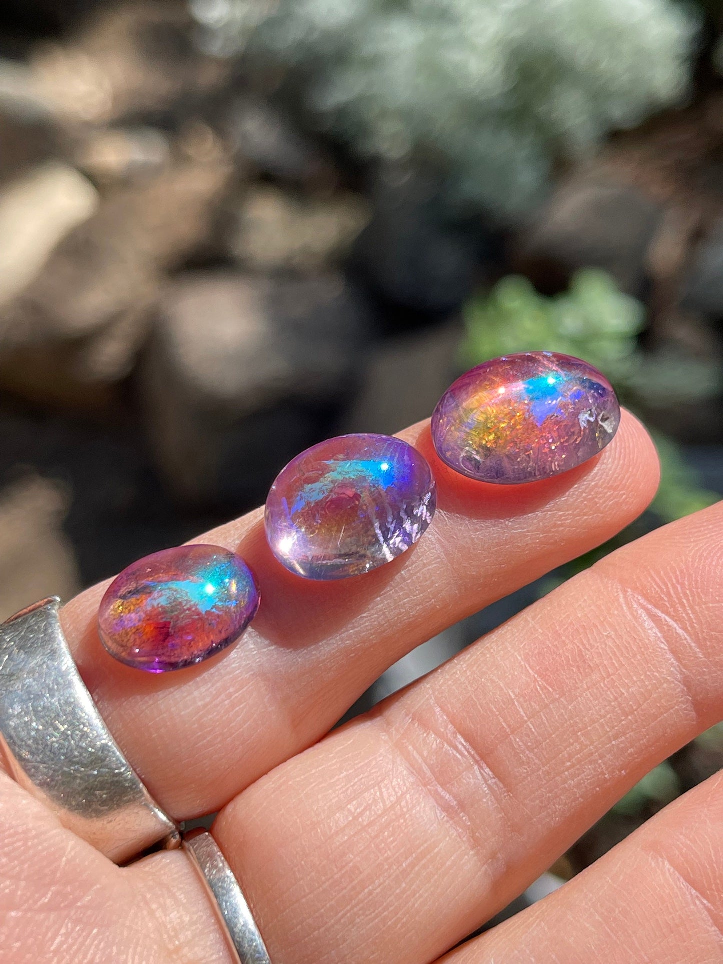Three (3) Angel Aura Amethyst Dome Cabochons, Transformation, Prosperity, Abundance, Love, 3-AMYA-DOME