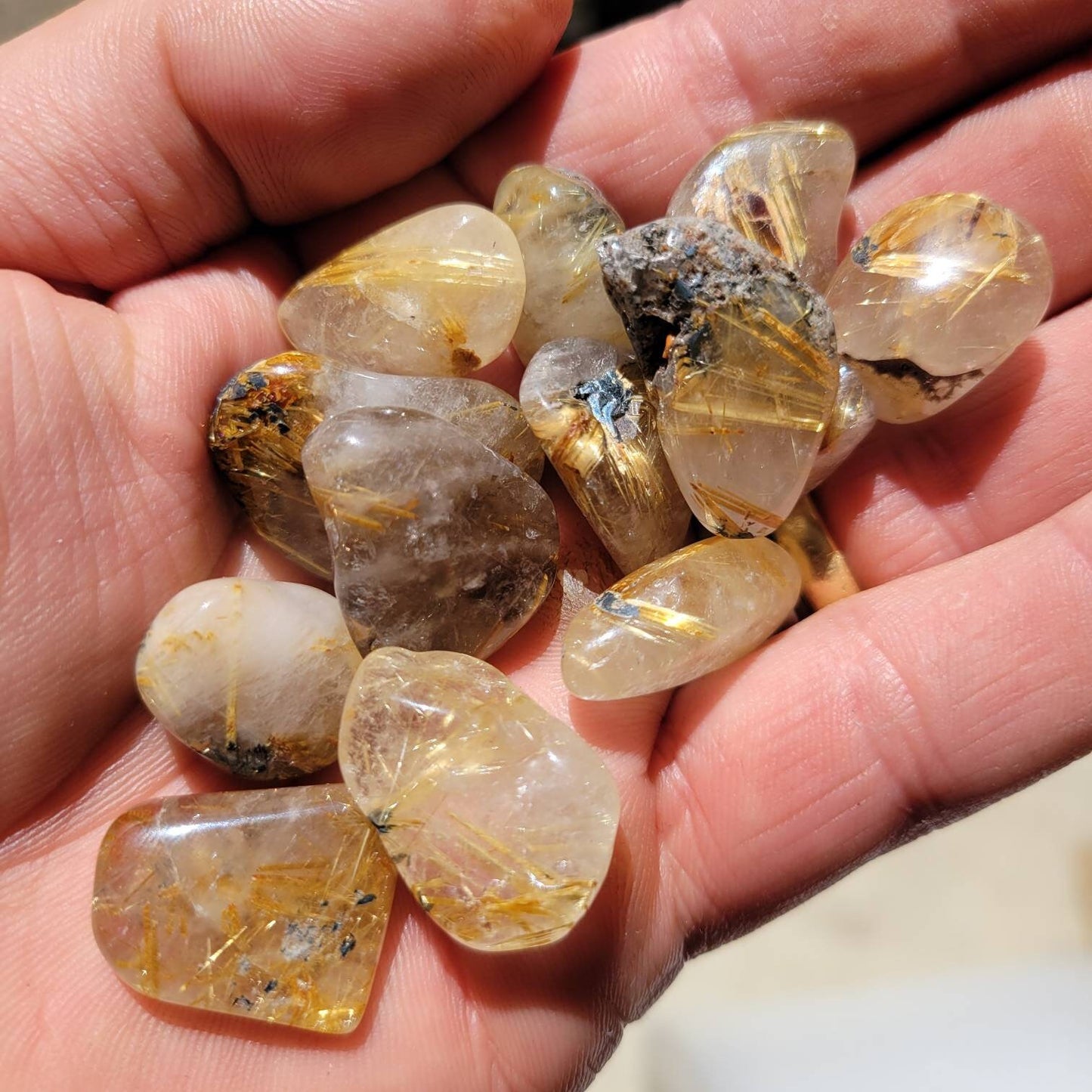 Gold Star Rutile Tumbled Gemstones, Venus Hair, Amplifier, Energy, Attunements, Power, Success