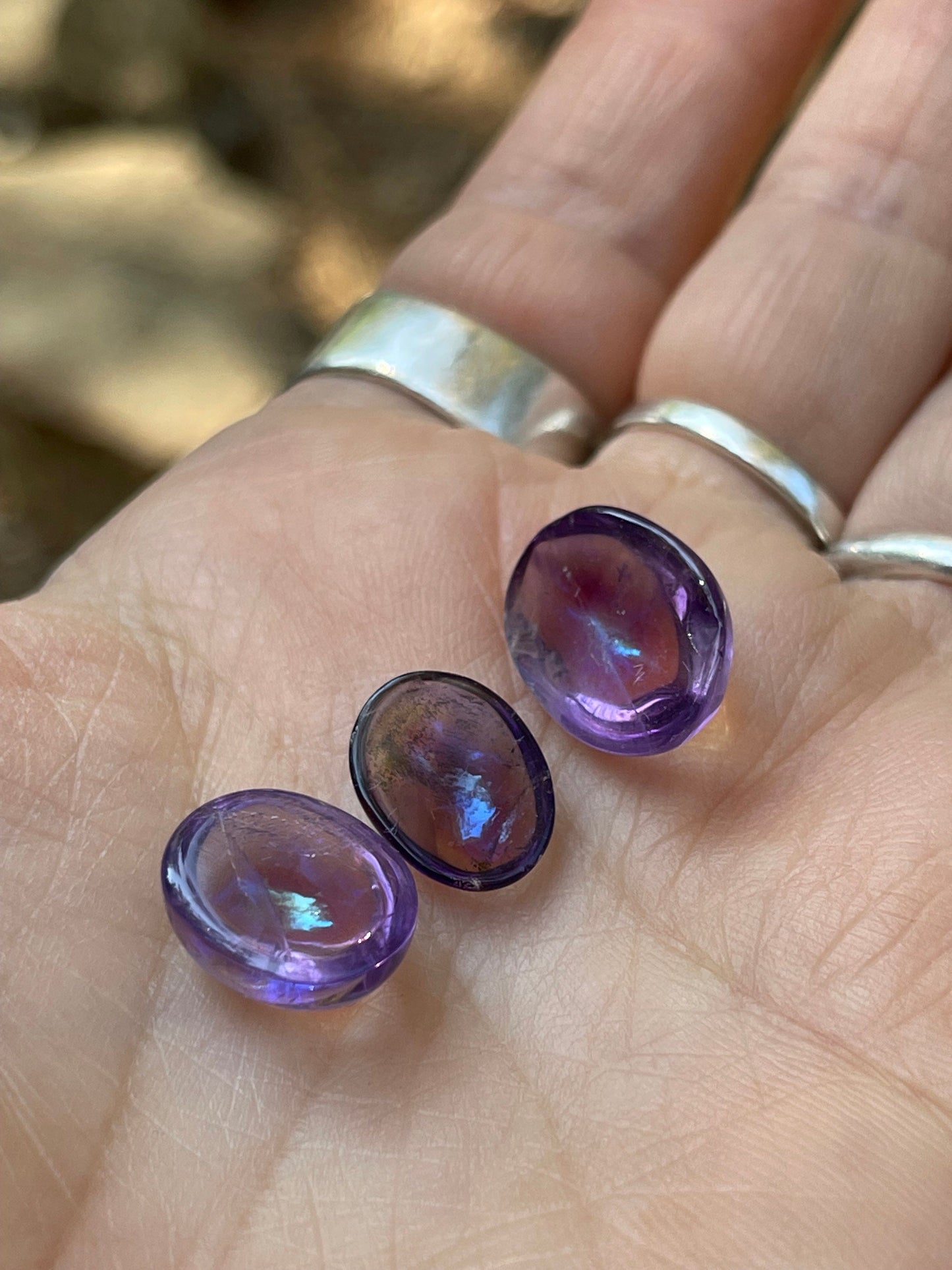Three (3) Angel Aura Amethyst Dome Cabochons, Transformation, Prosperity, Abundance, Love, 3-AMYA-DOME