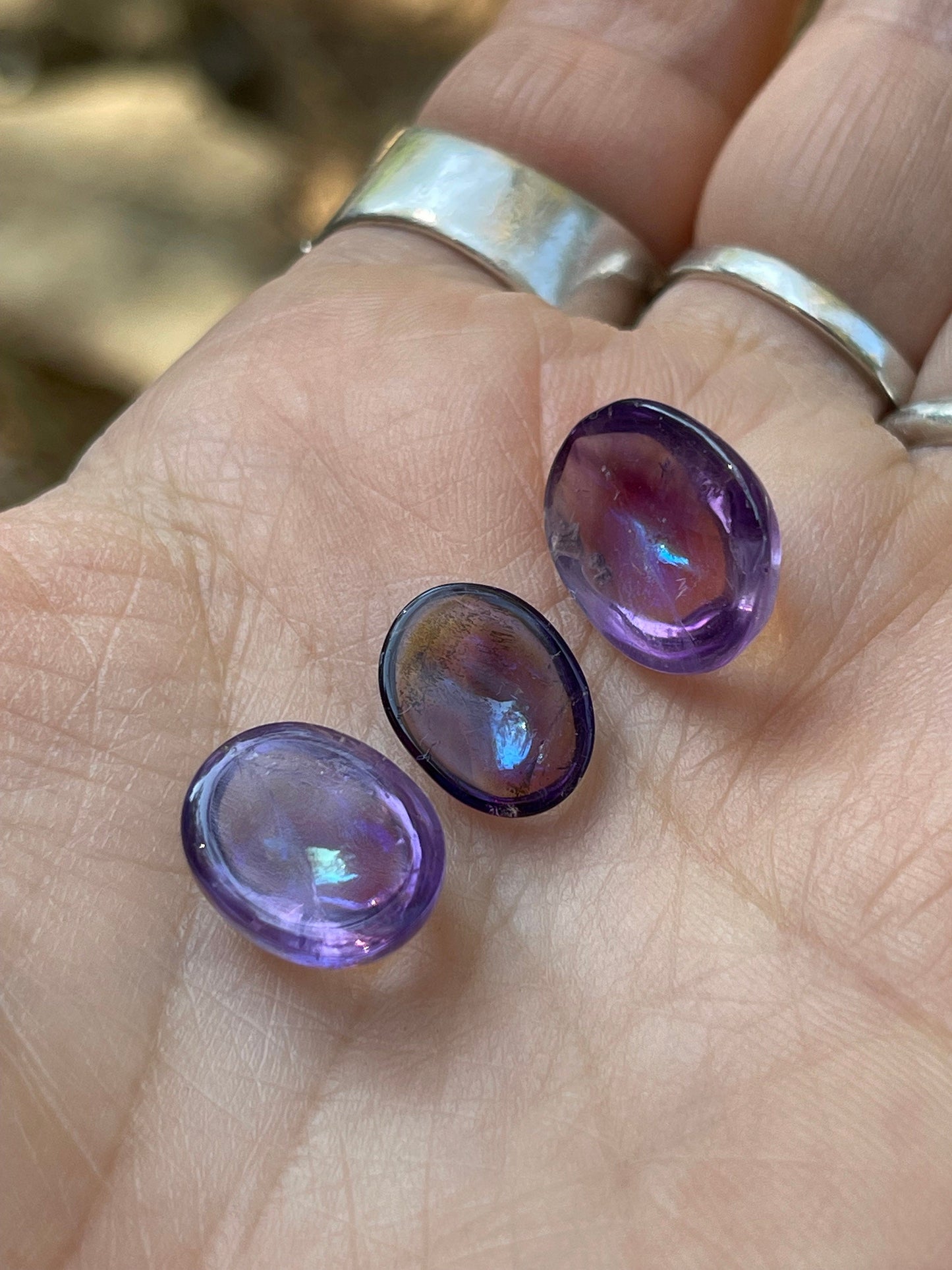 Three (3) Angel Aura Amethyst Dome Cabochons, Transformation, Prosperity, Abundance, Love, 3-AMYA-DOME