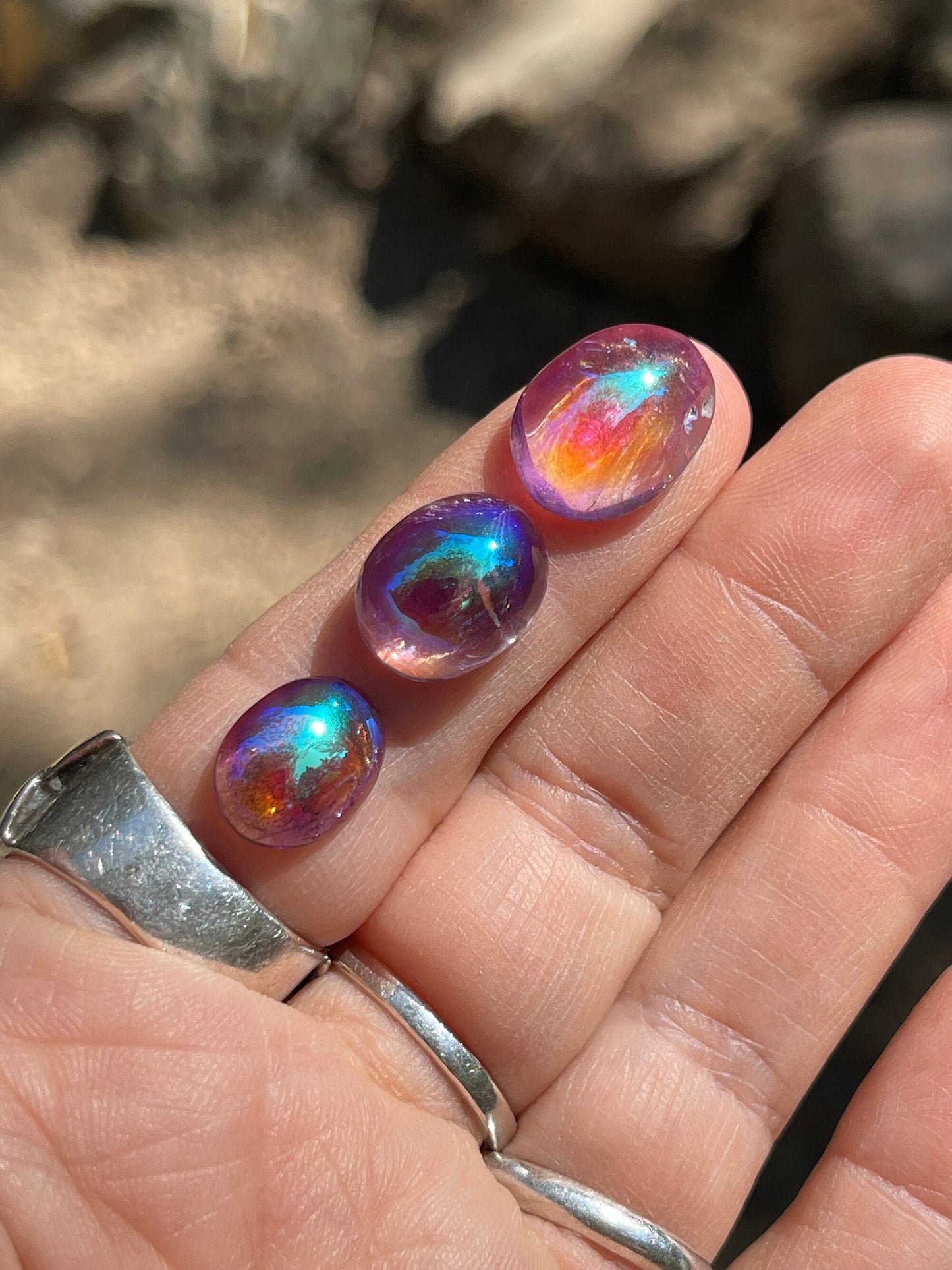 Three (3) Angel Aura Amethyst Dome Cabochons, Transformation, Prosperity, Abundance, Love, 3-AMYA-DOME