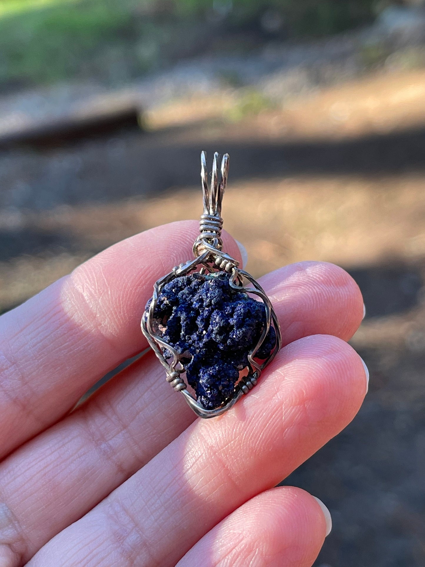 Azurite Druse Rosette Wire Wrap Pendant Arizona