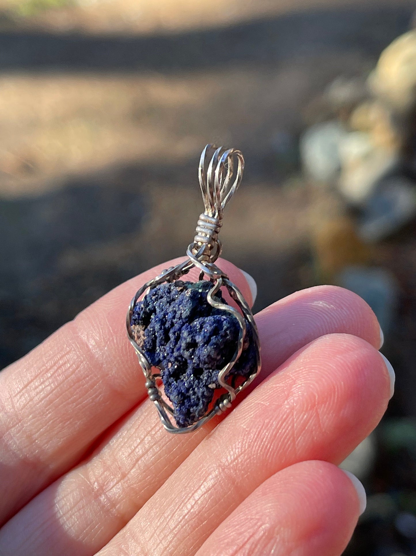 Azurite Druse Rosette Wire Wrap Pendant Arizona
