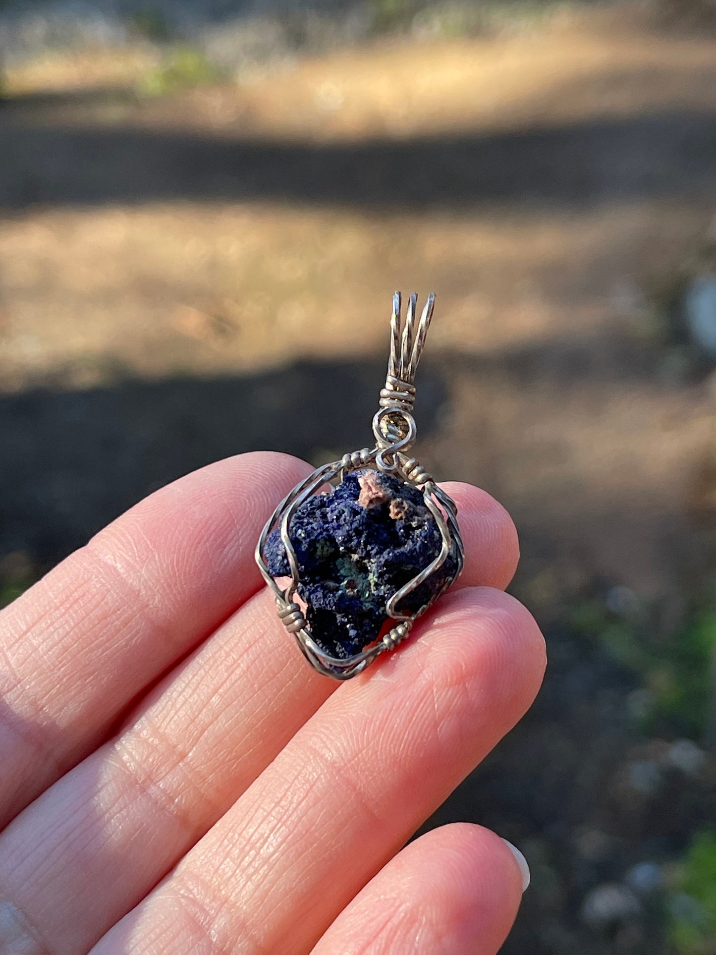Azurite Druse Rosette Wire Wrap Pendant Arizona