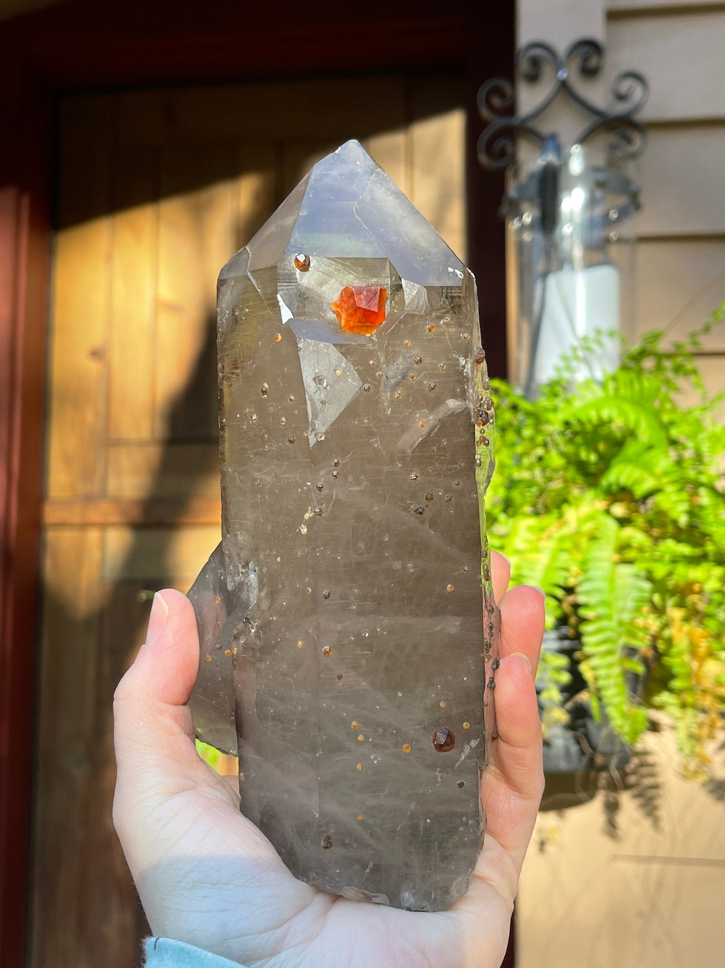 Largen Smoky Quartz with Spessartine Garnets, Fujian, China