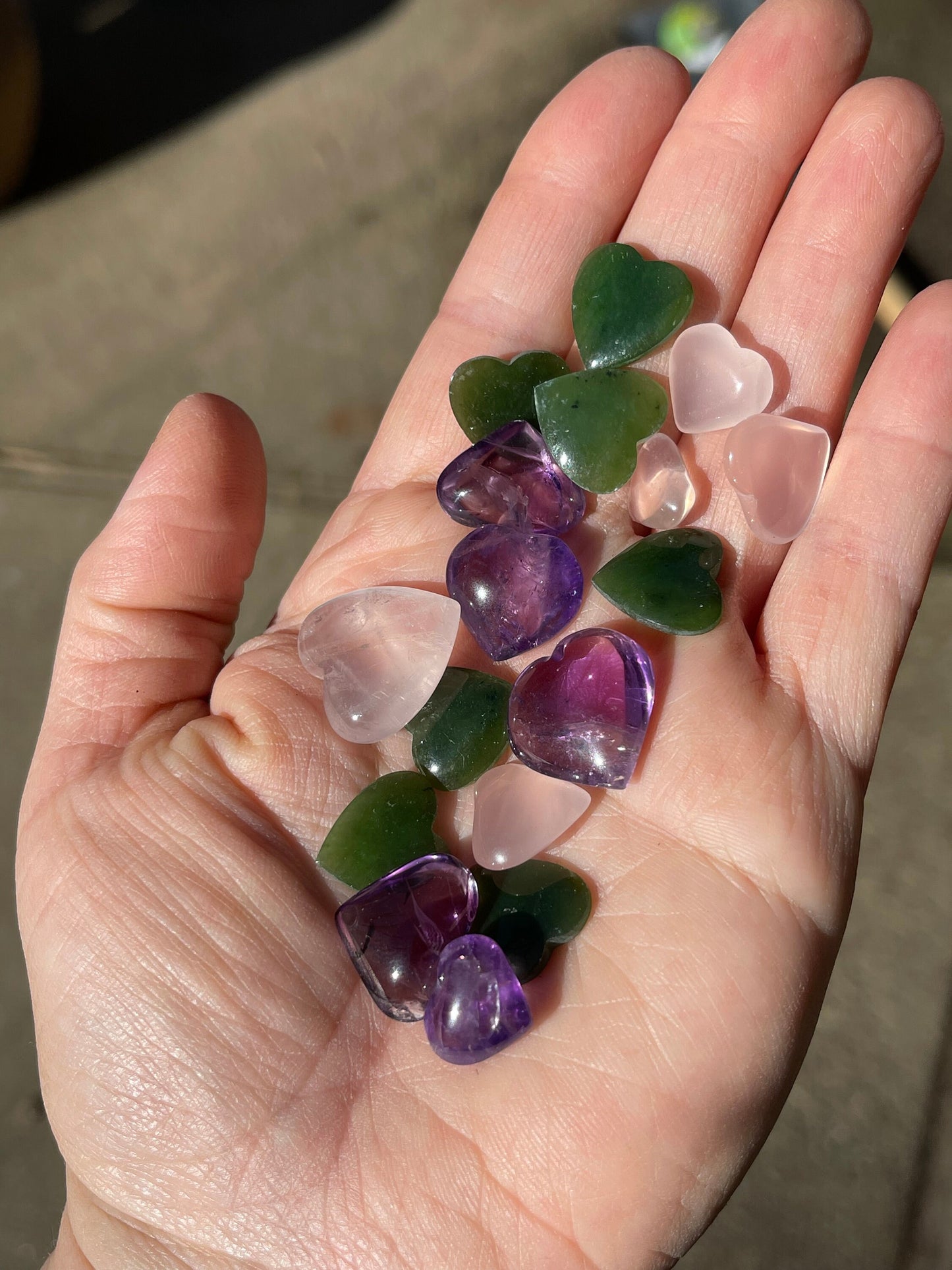 Lot of Gem Crystal Hearts, Jade, Amethyst & Rose Quartz Violet Flame