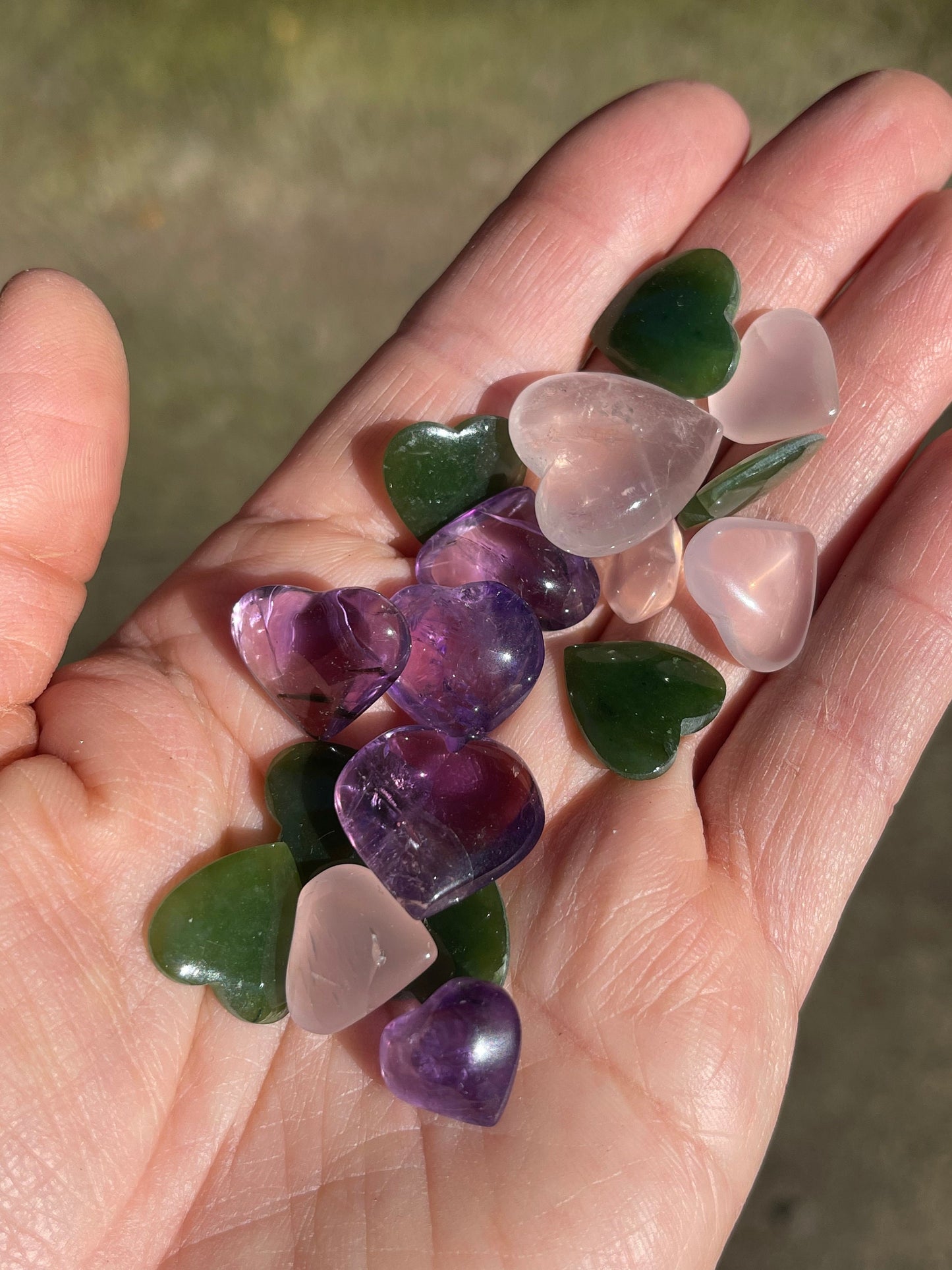 Lot of Gem Crystal Hearts, Jade, Amethyst & Rose Quartz Violet Flame