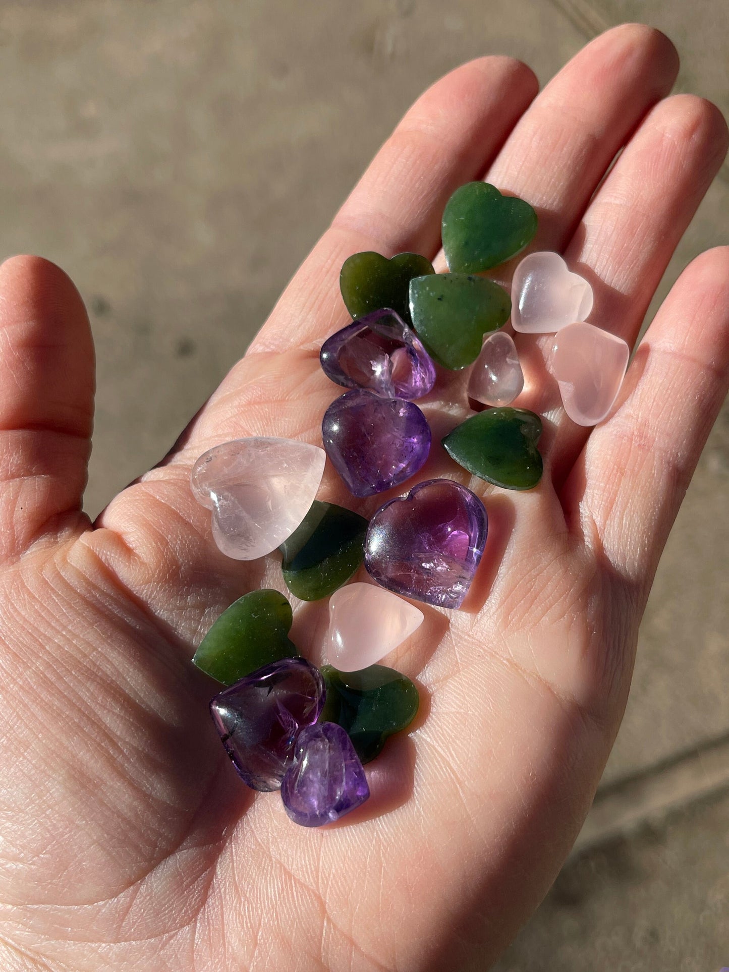 Lot of Gem Crystal Hearts, Jade, Amethyst & Rose Quartz Violet Flame