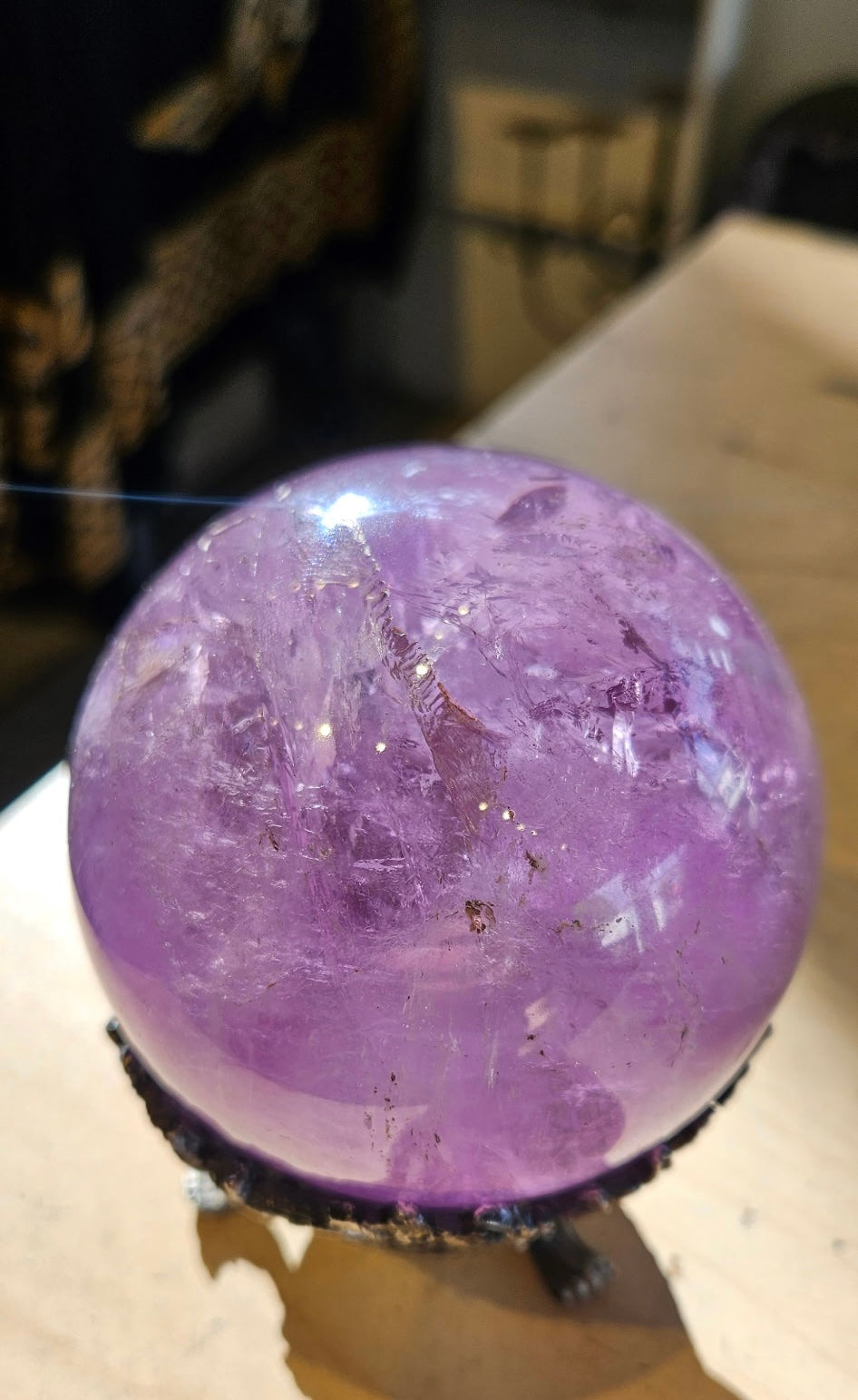 Amethyst Sphere with Antique Display Stand