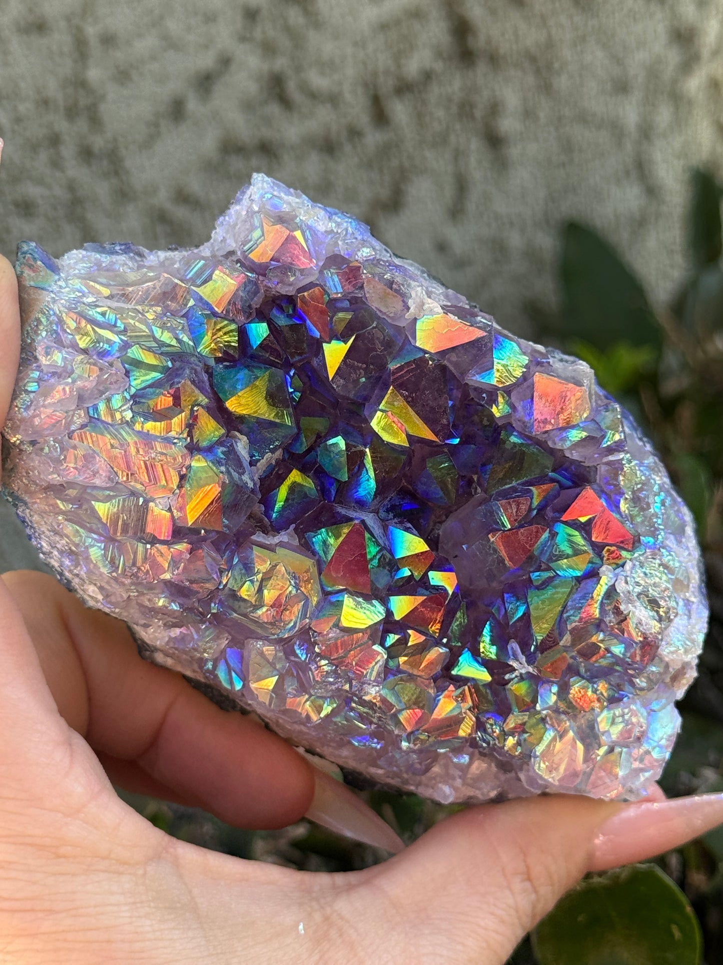 Rainbow Aura Amethyst Geode