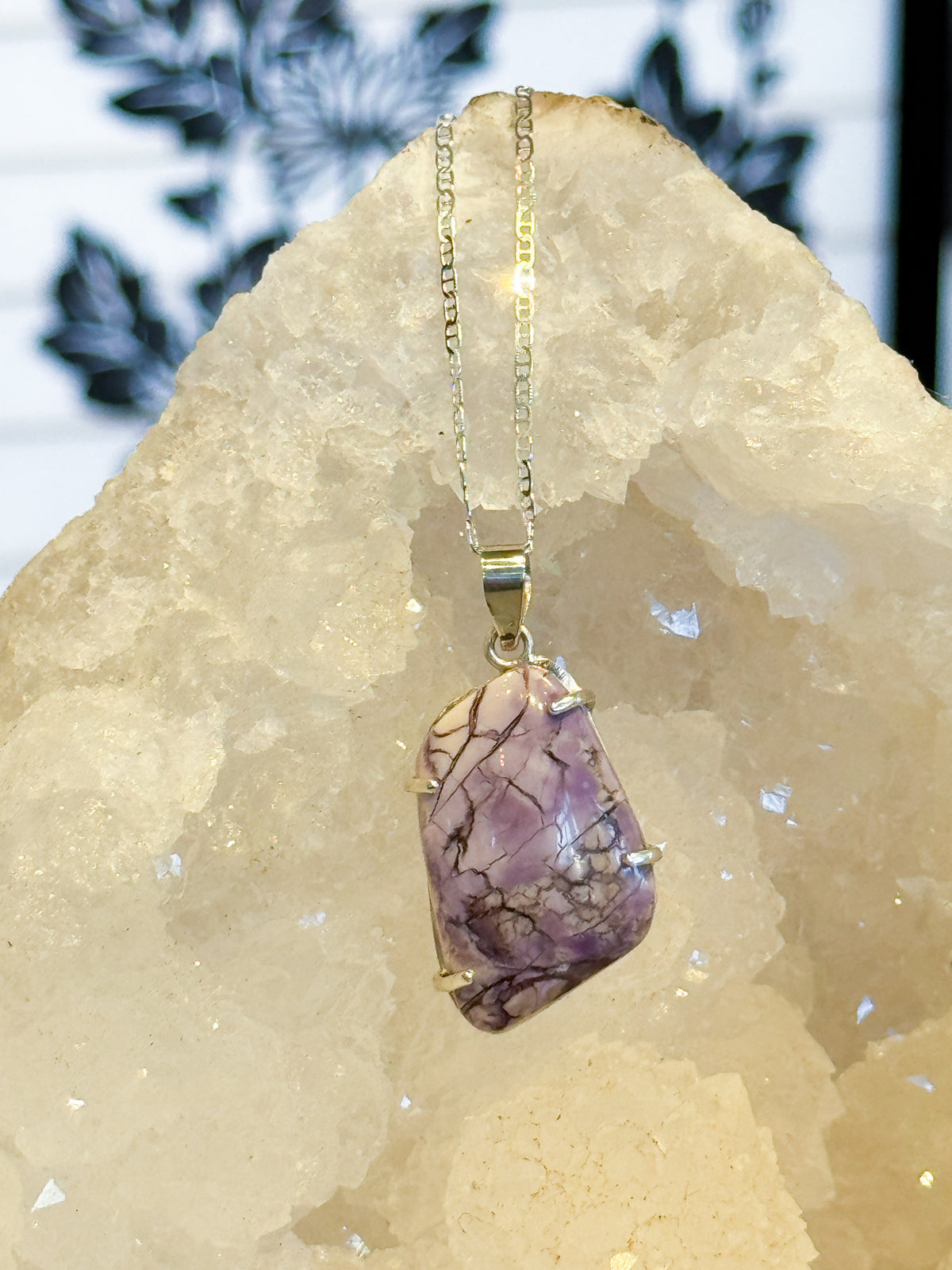 Tiffany Stone Bertrandite Pendant in 925 Sterling Silver