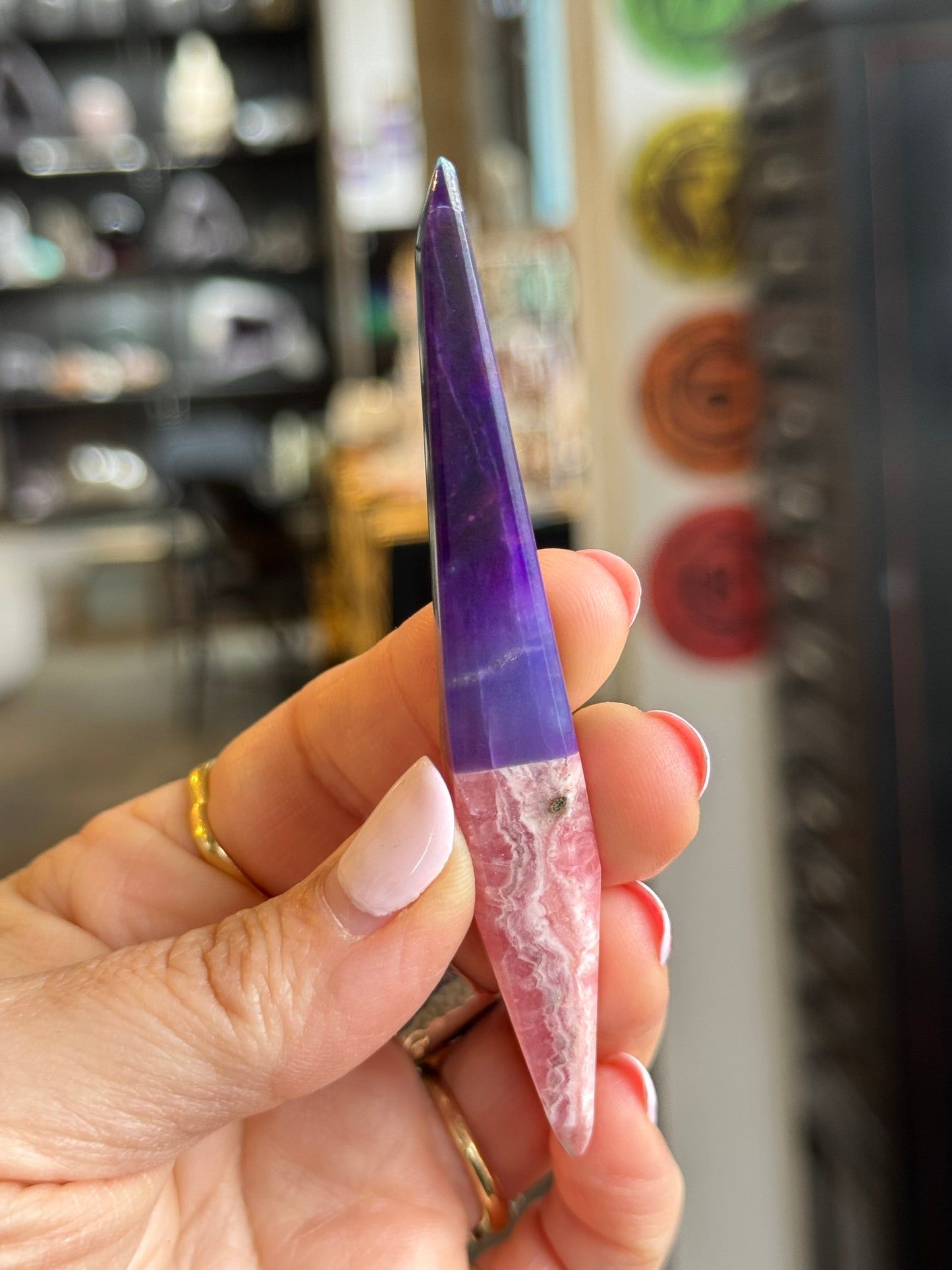 One of a Kind Crystal Wand: Sugilite, Rhodocrosite, Azurite, Malachite