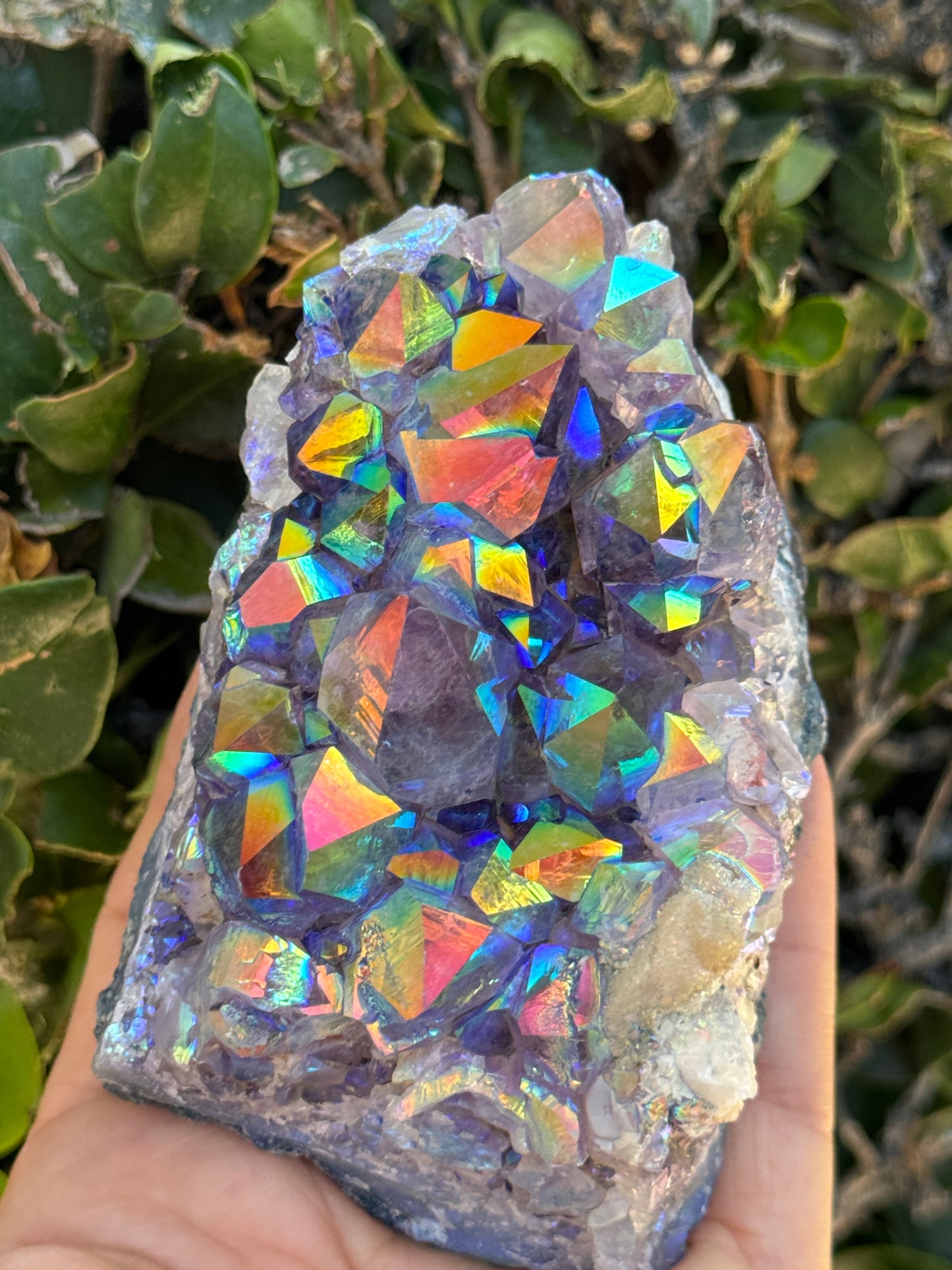 Rainbow Aura Amethyst Geode