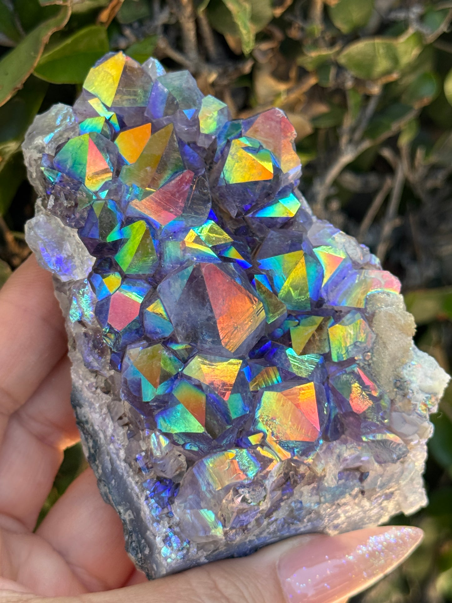 Rainbow Aura Amethyst Geode