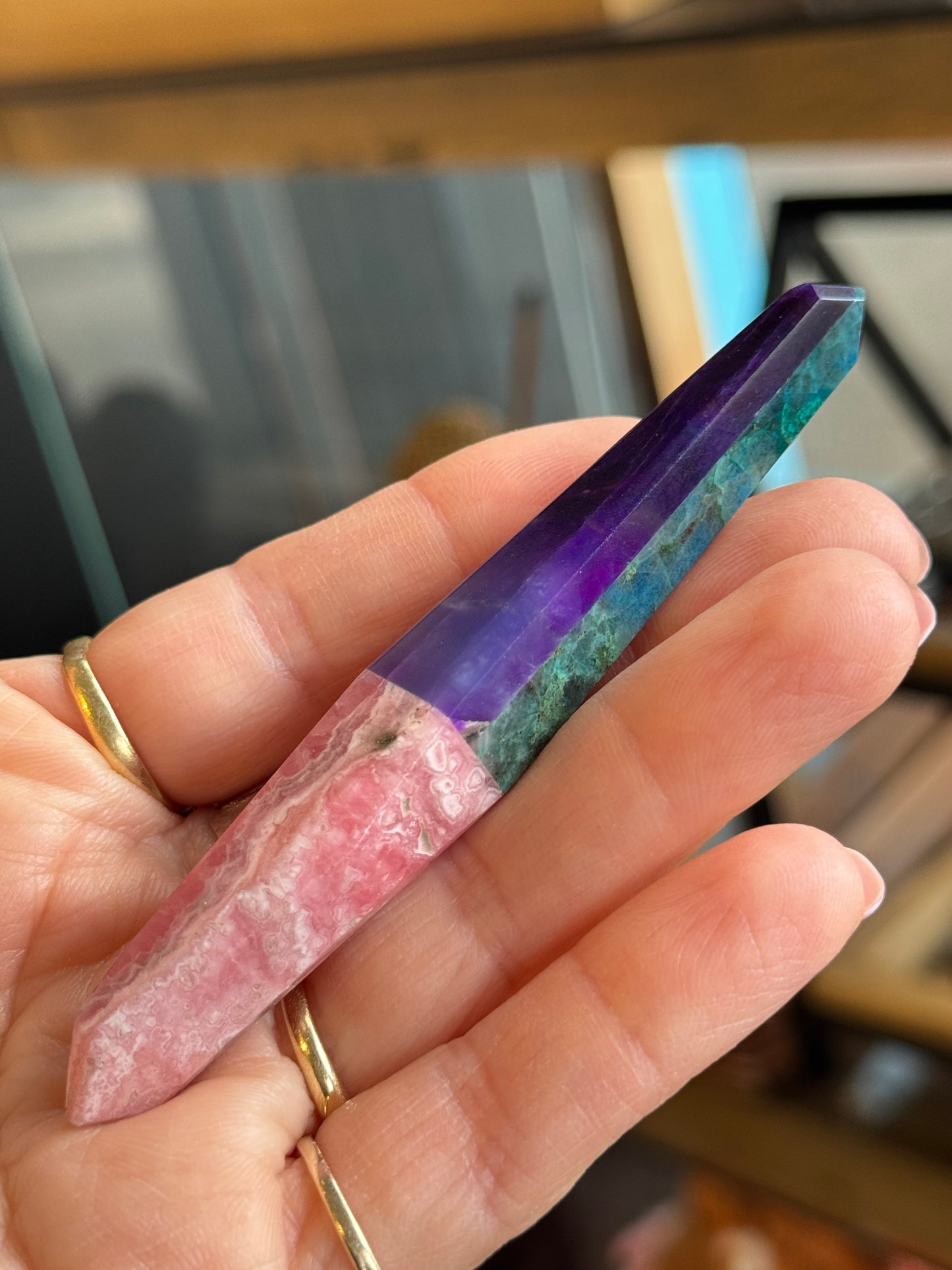 One of a Kind Crystal Wand: Sugilite, Rhodocrosite, Azurite, Malachite
