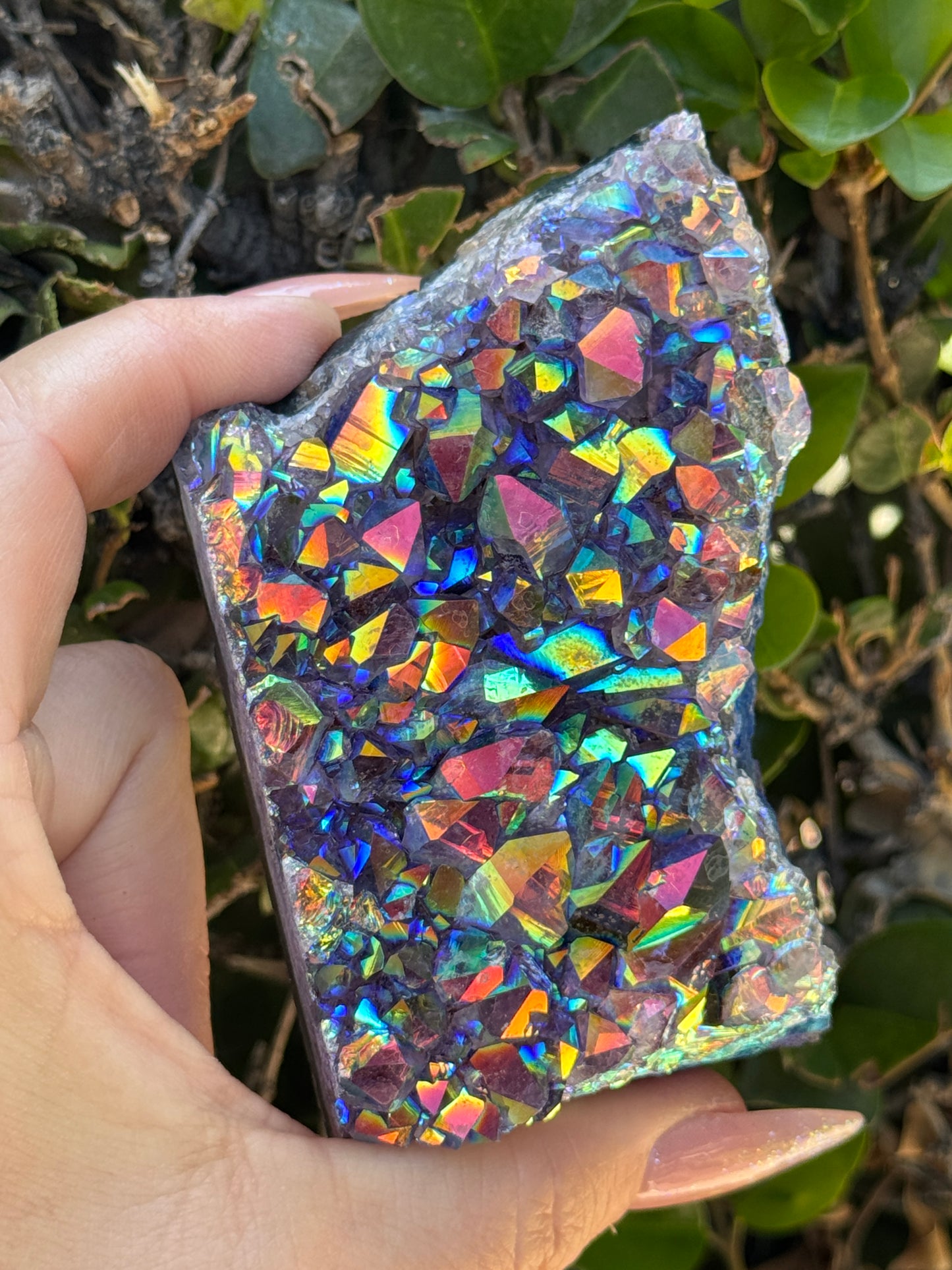 Rainbow Aura Amethyst Geode