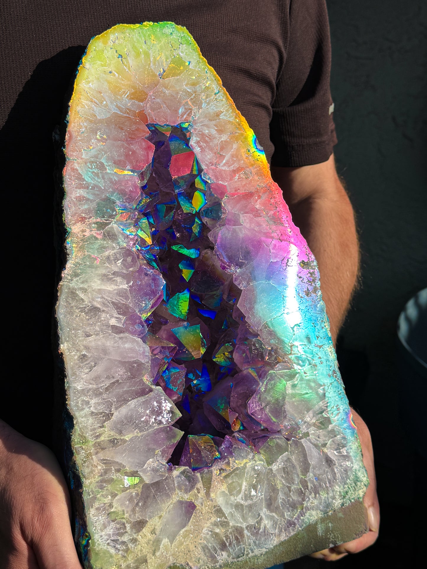 Rainbow Amethyst Aura Crystal Cathedral Geode