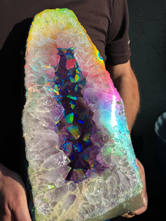Rainbow Amethyst Aura Crystal Cathedral Geode