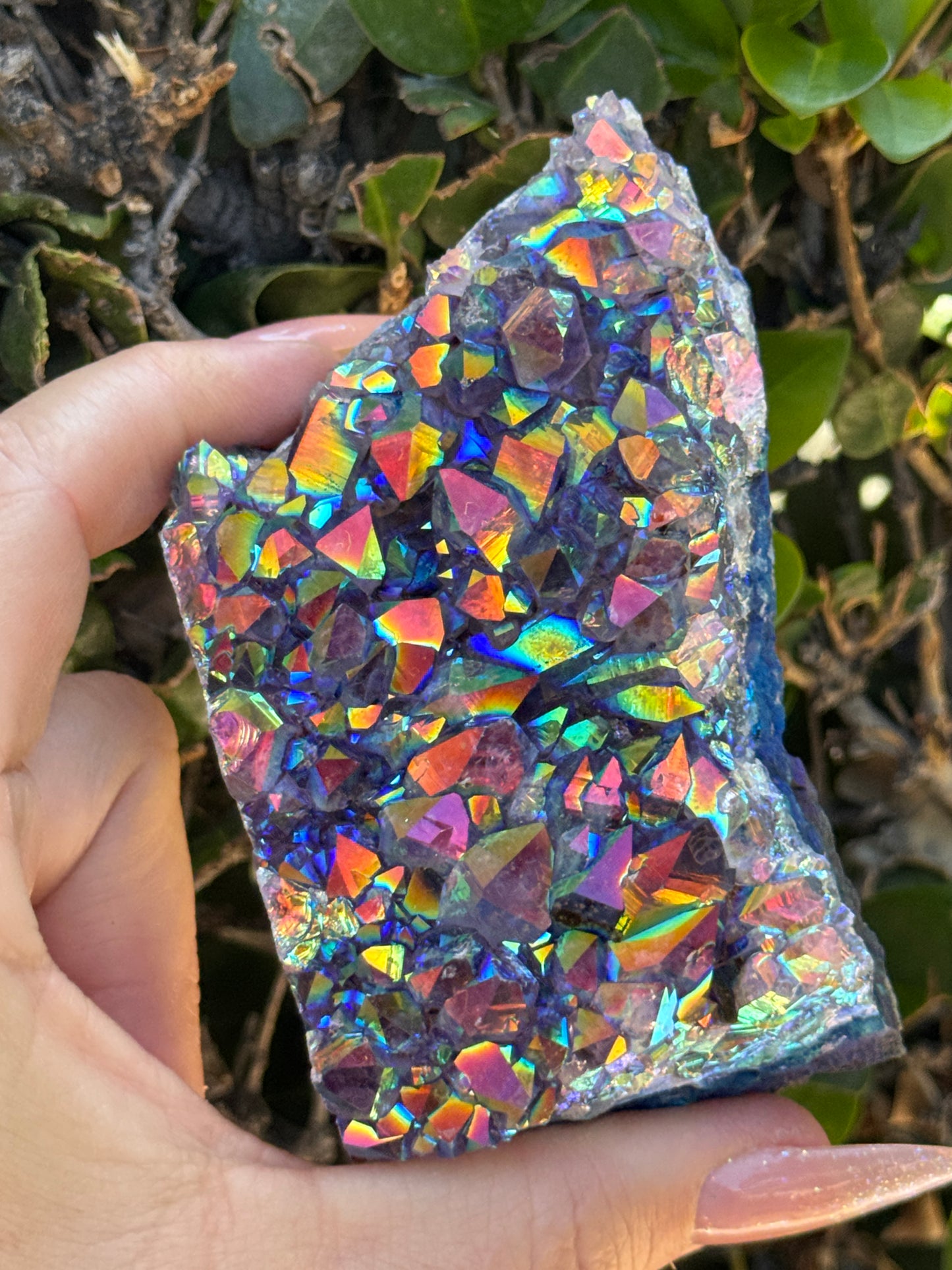 Rainbow Aura Amethyst Geode