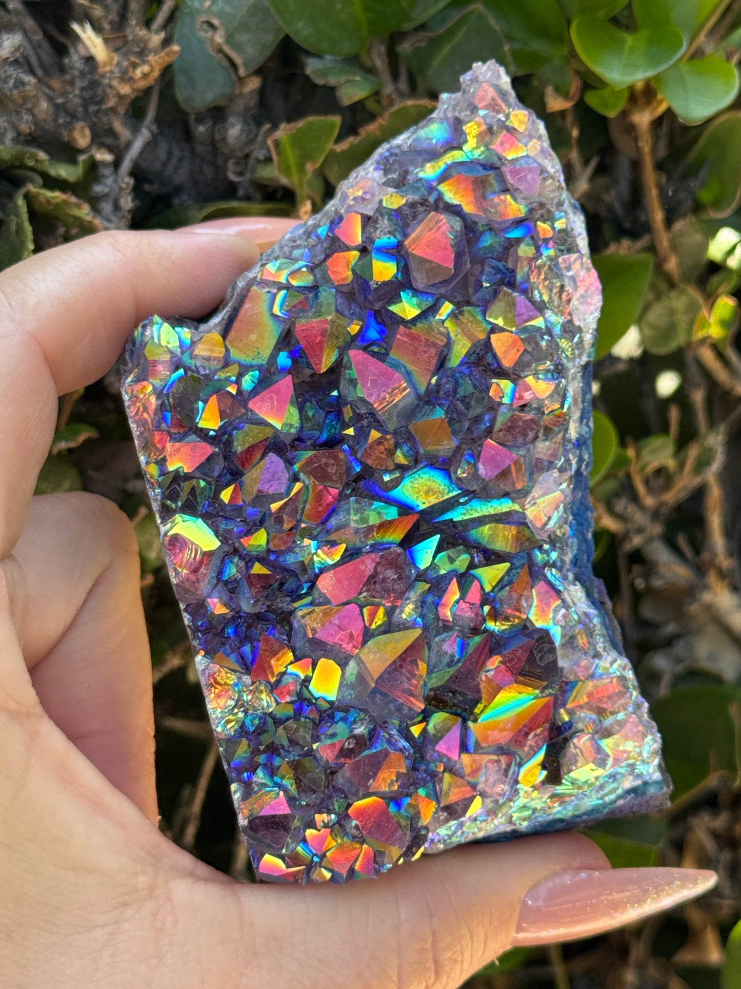 Rainbow Aura Amethyst Geode