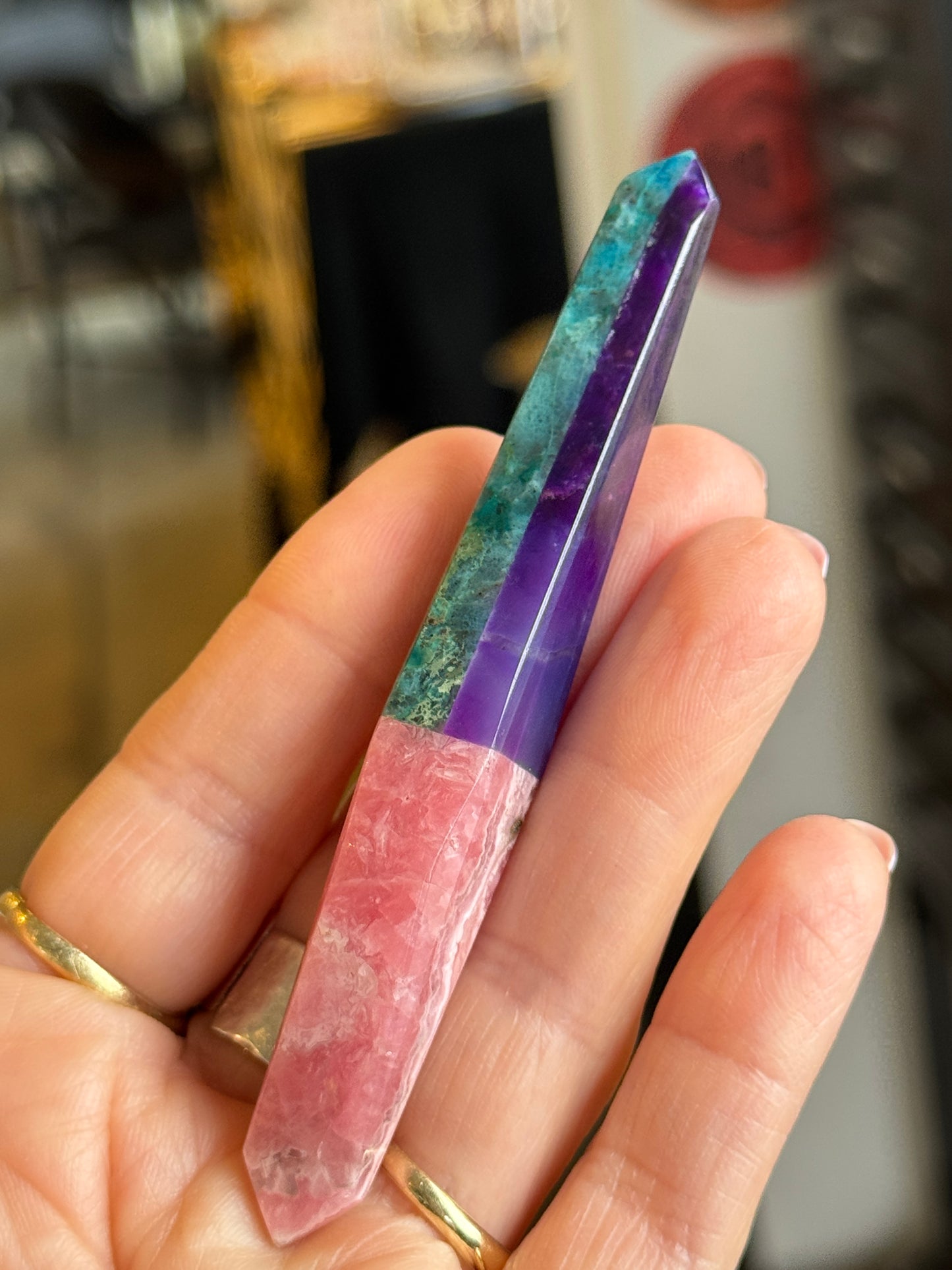 One of a Kind Crystal Wand: Sugilite, Rhodocrosite, Azurite, Malachite