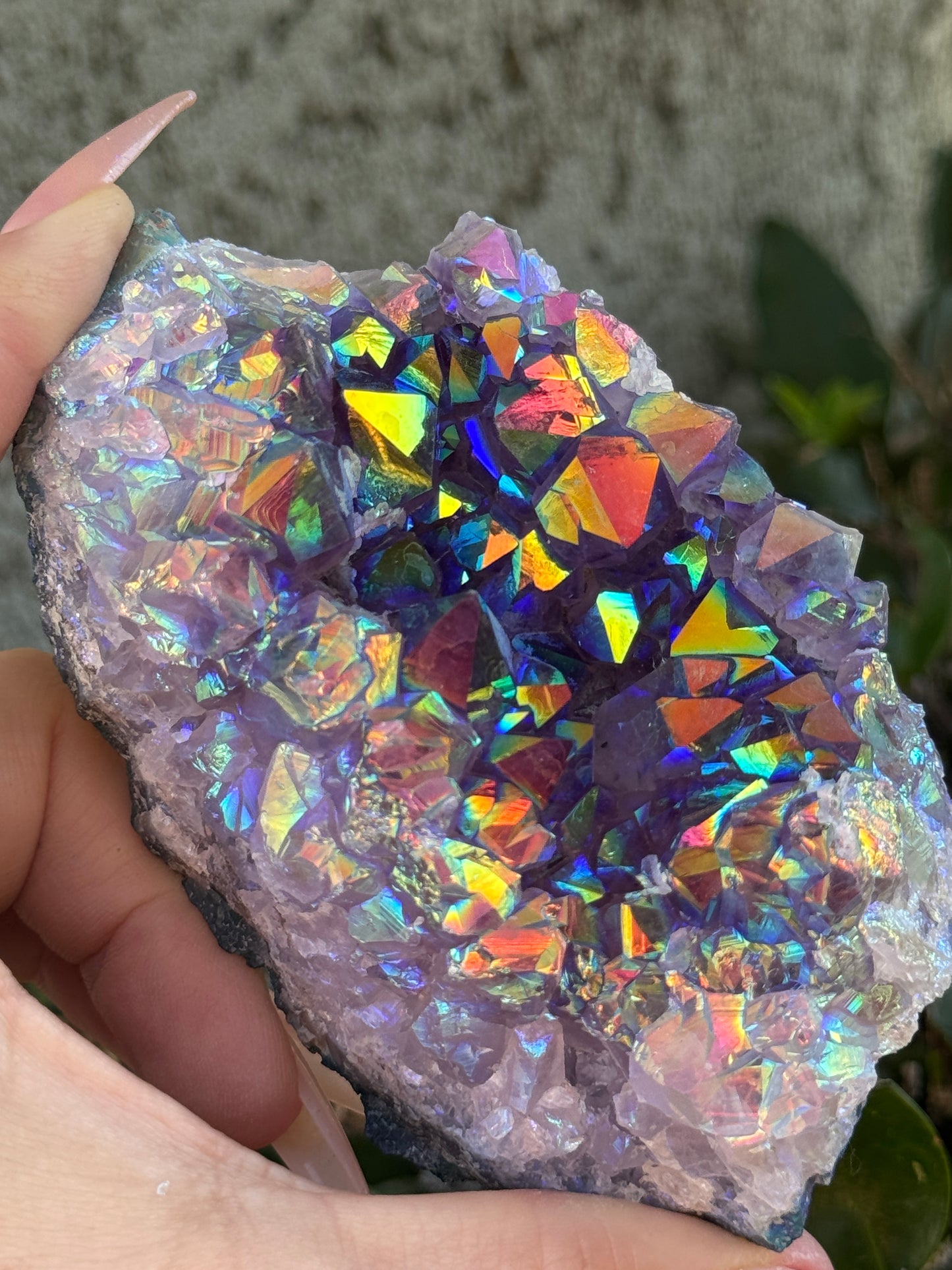 Rainbow Aura Amethyst Geode