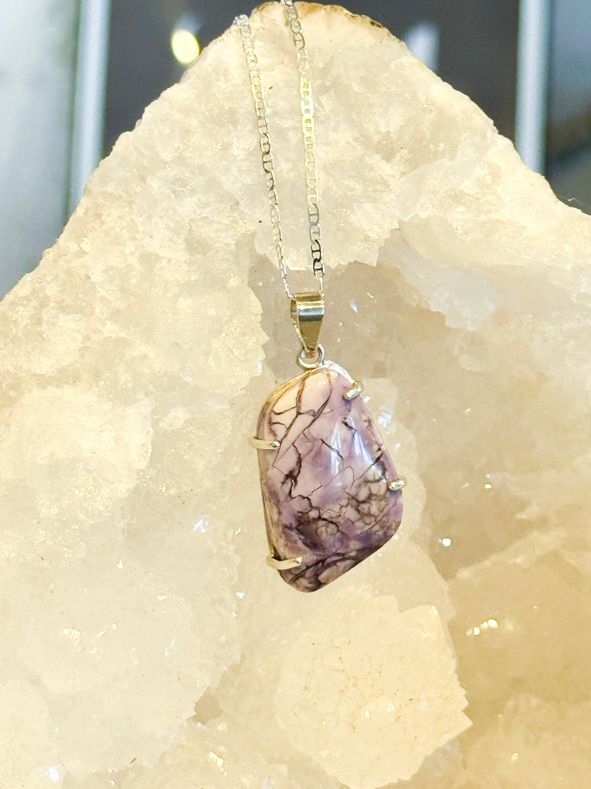 Tiffany Stone Bertrandite Pendant in 925 Sterling Silver