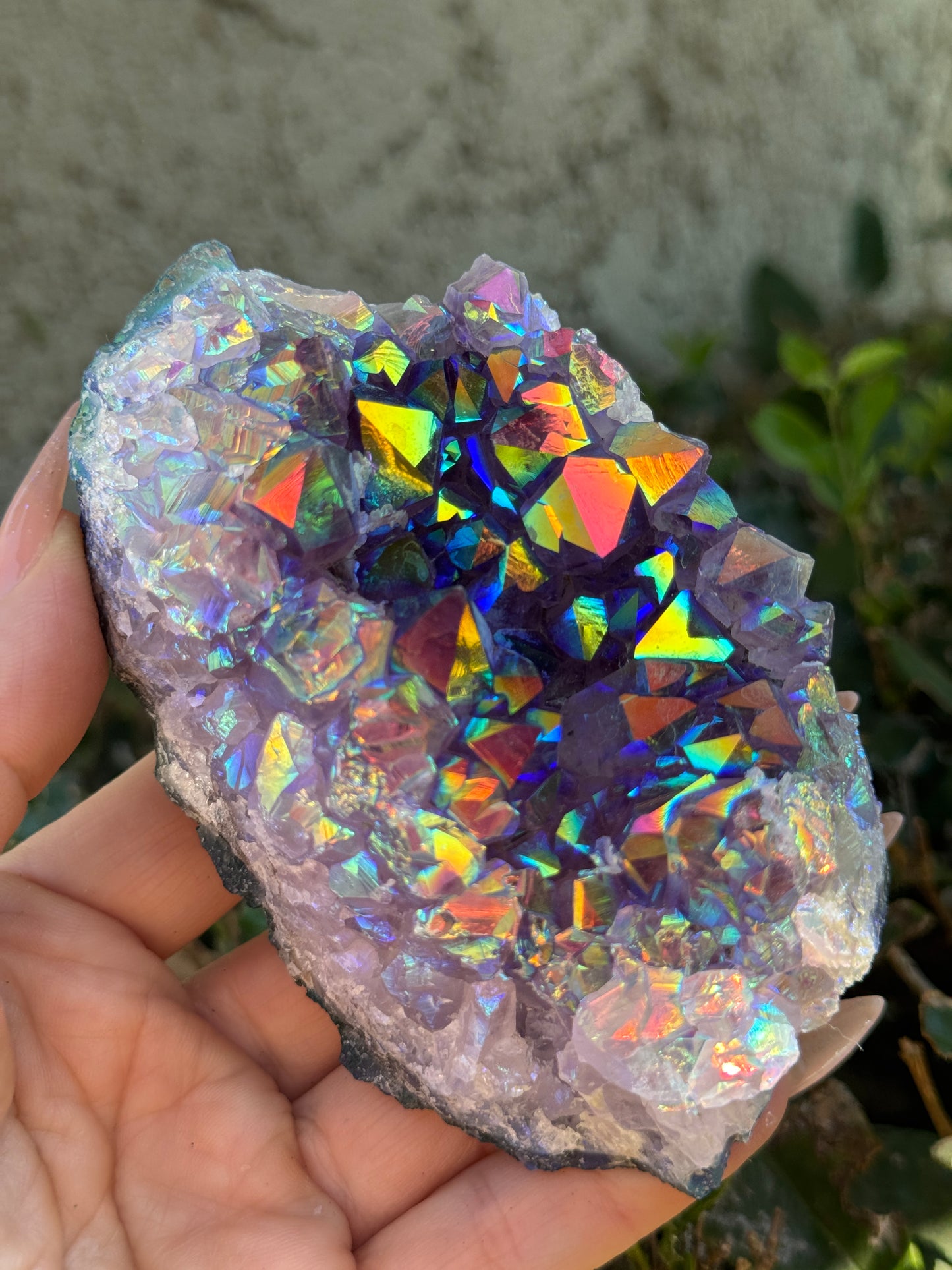 Rainbow Aura Amethyst Geode