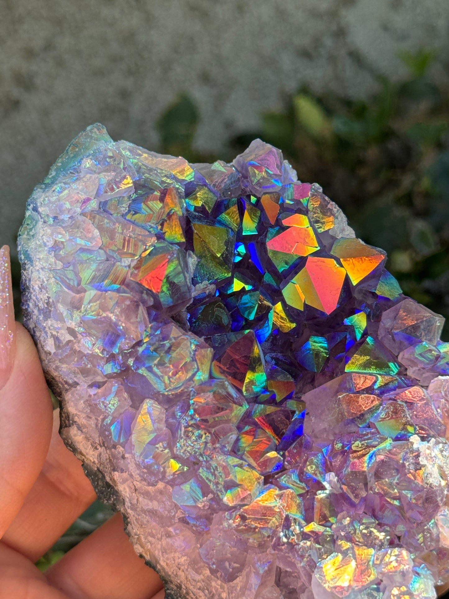 Rainbow Aura Amethyst Geode