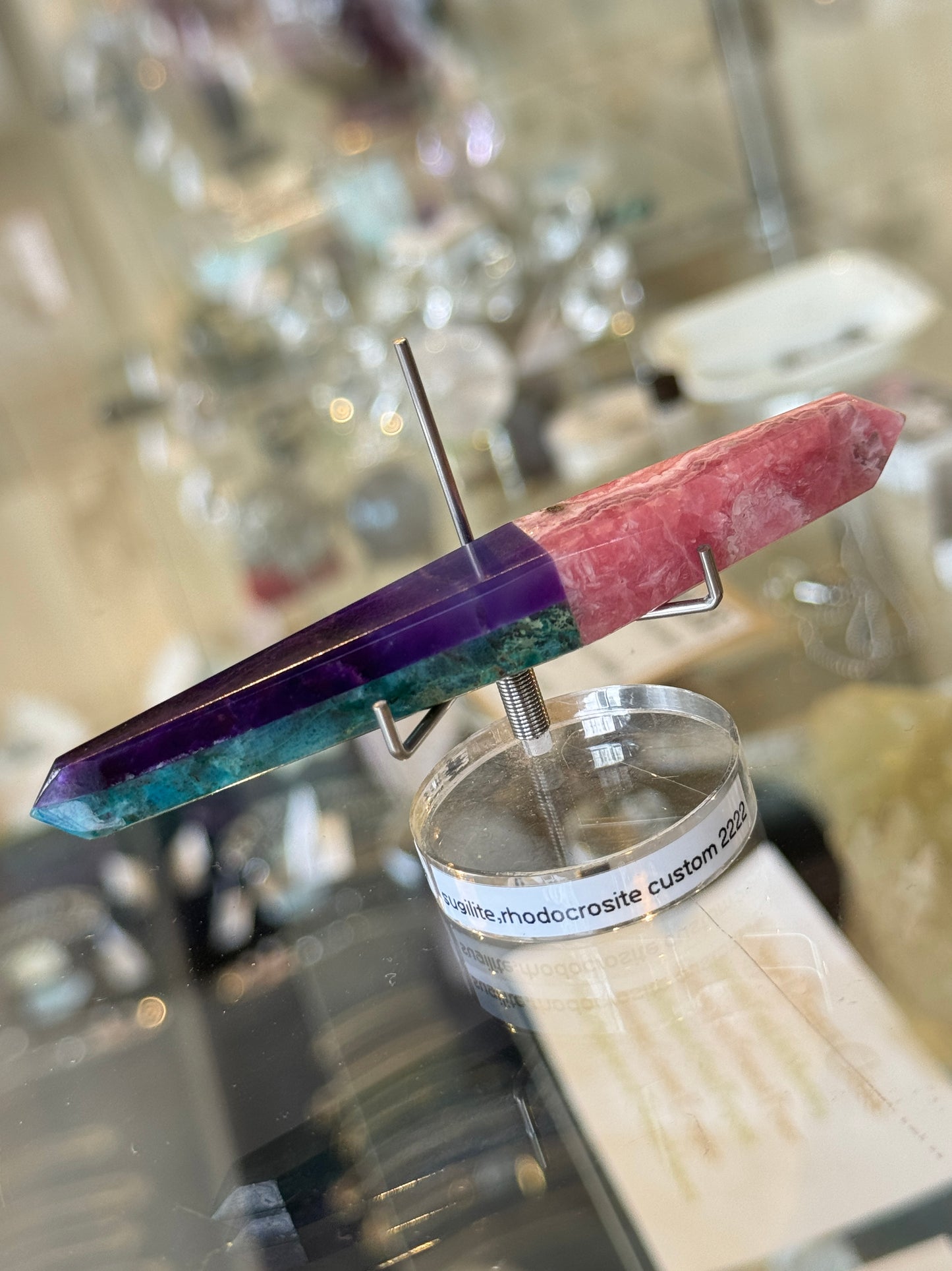 One of a Kind Crystal Wand: Sugilite, Rhodocrosite, Azurite, Malachite