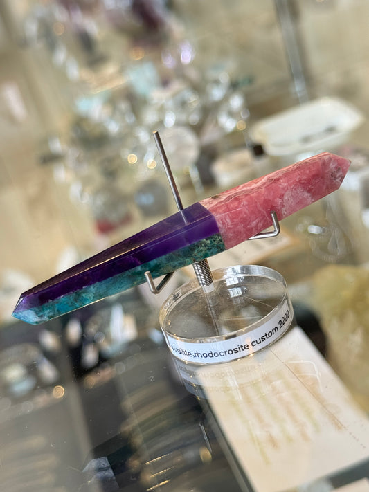 One of a Kind Crystal Wand: Sugilite, Rhodocrosite, Azurite, Malachite
