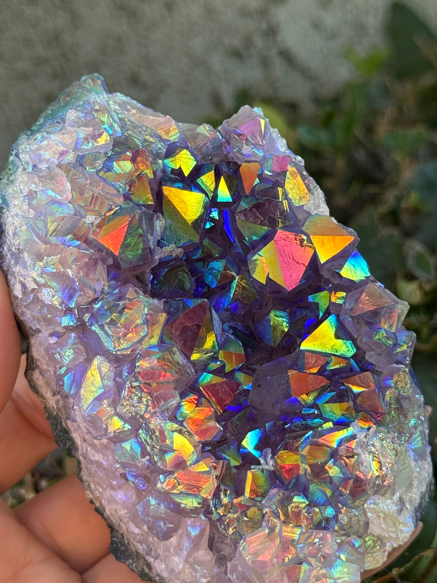 Rainbow Aura Amethyst Geode