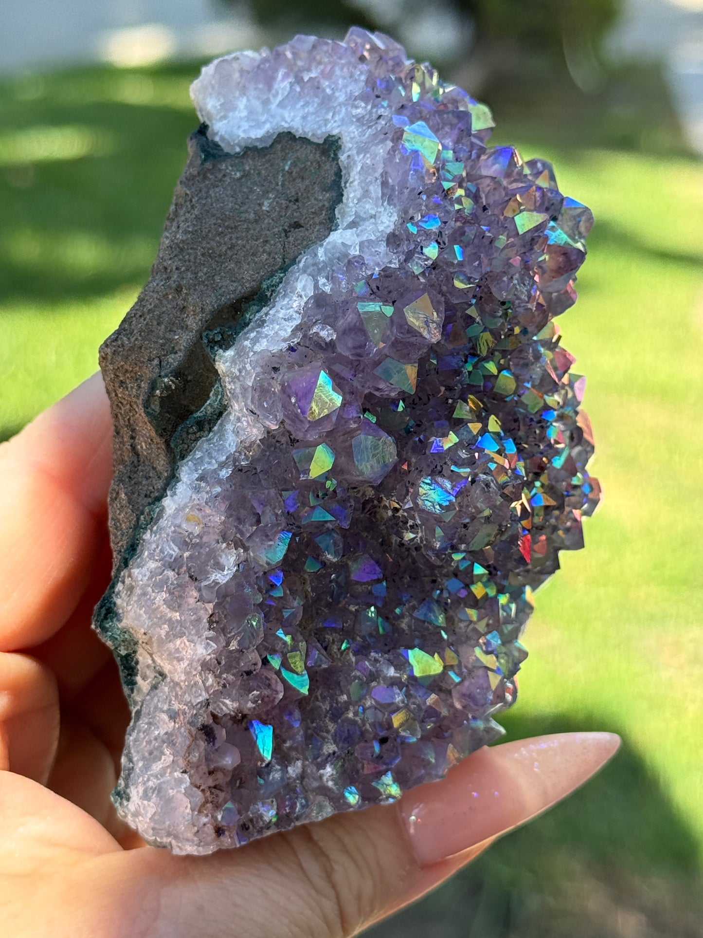 Rainbow Aura Amethyst Geode