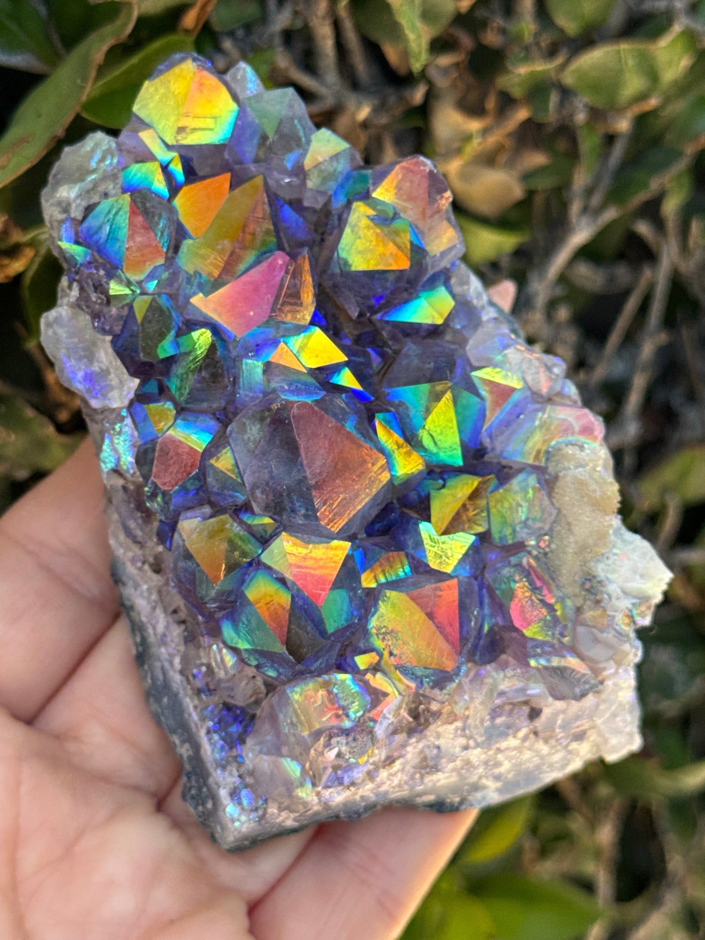 Rainbow Aura Amethyst Geode