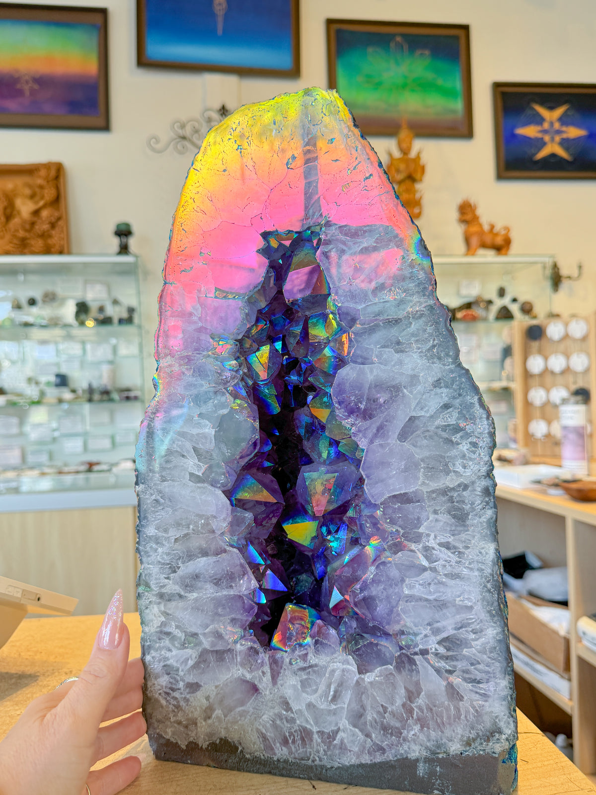 Rainbow Amethyst Aura Crystal Cathedral Geode
