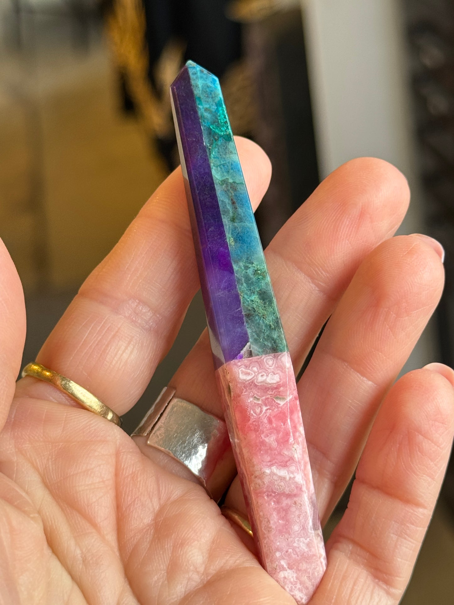 One of a Kind Crystal Wand: Sugilite, Rhodocrosite, Azurite, Malachite