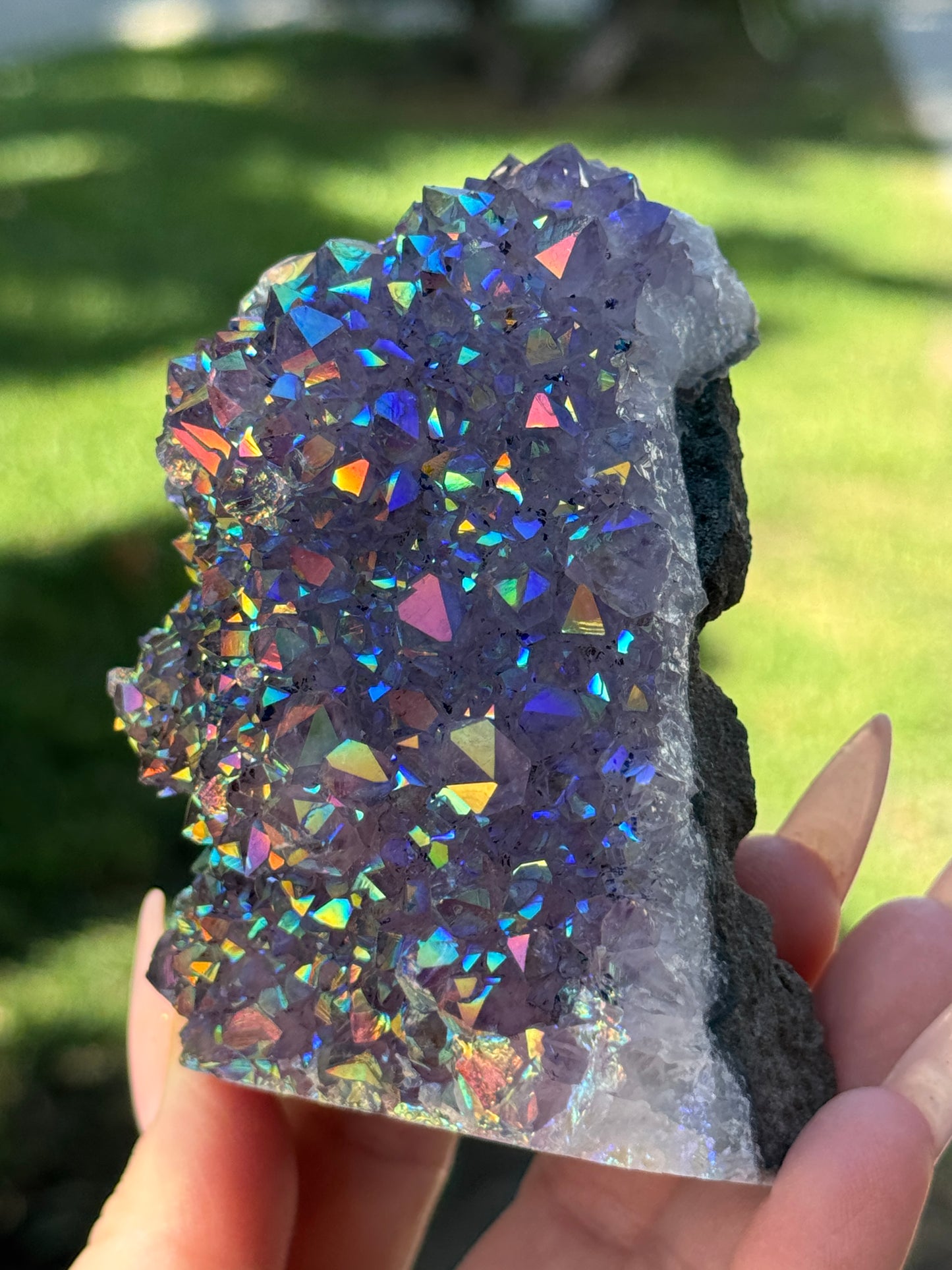 Rainbow Aura Amethyst Geode