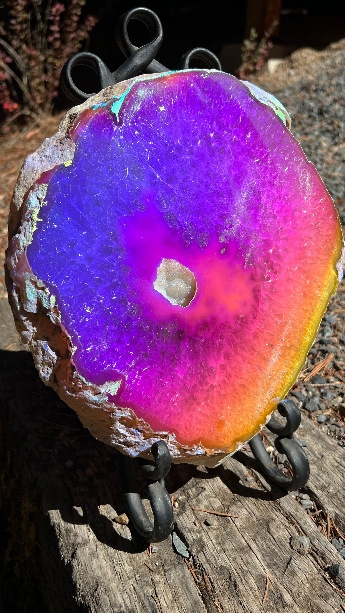 Large Angel Aura Agate Slice with Display Stand