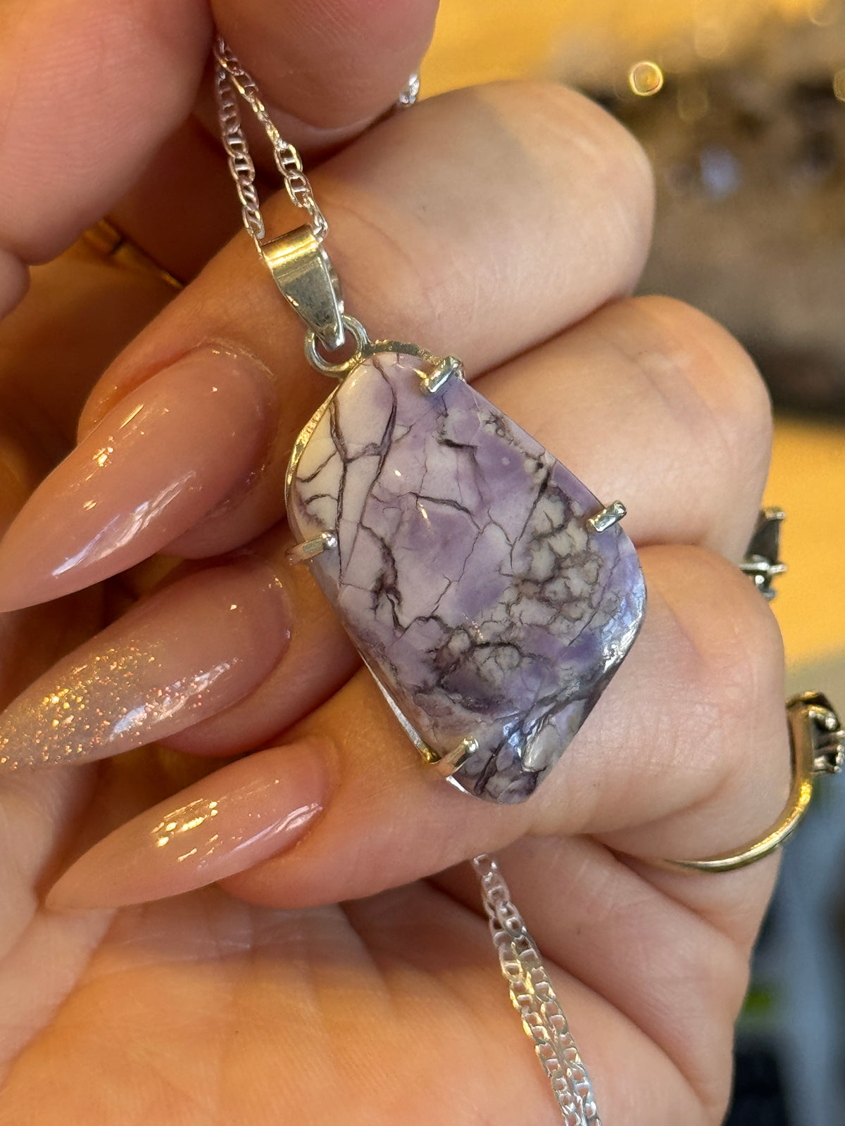 Tiffany Stone Bertrandite Pendant in 925 Sterling Silver