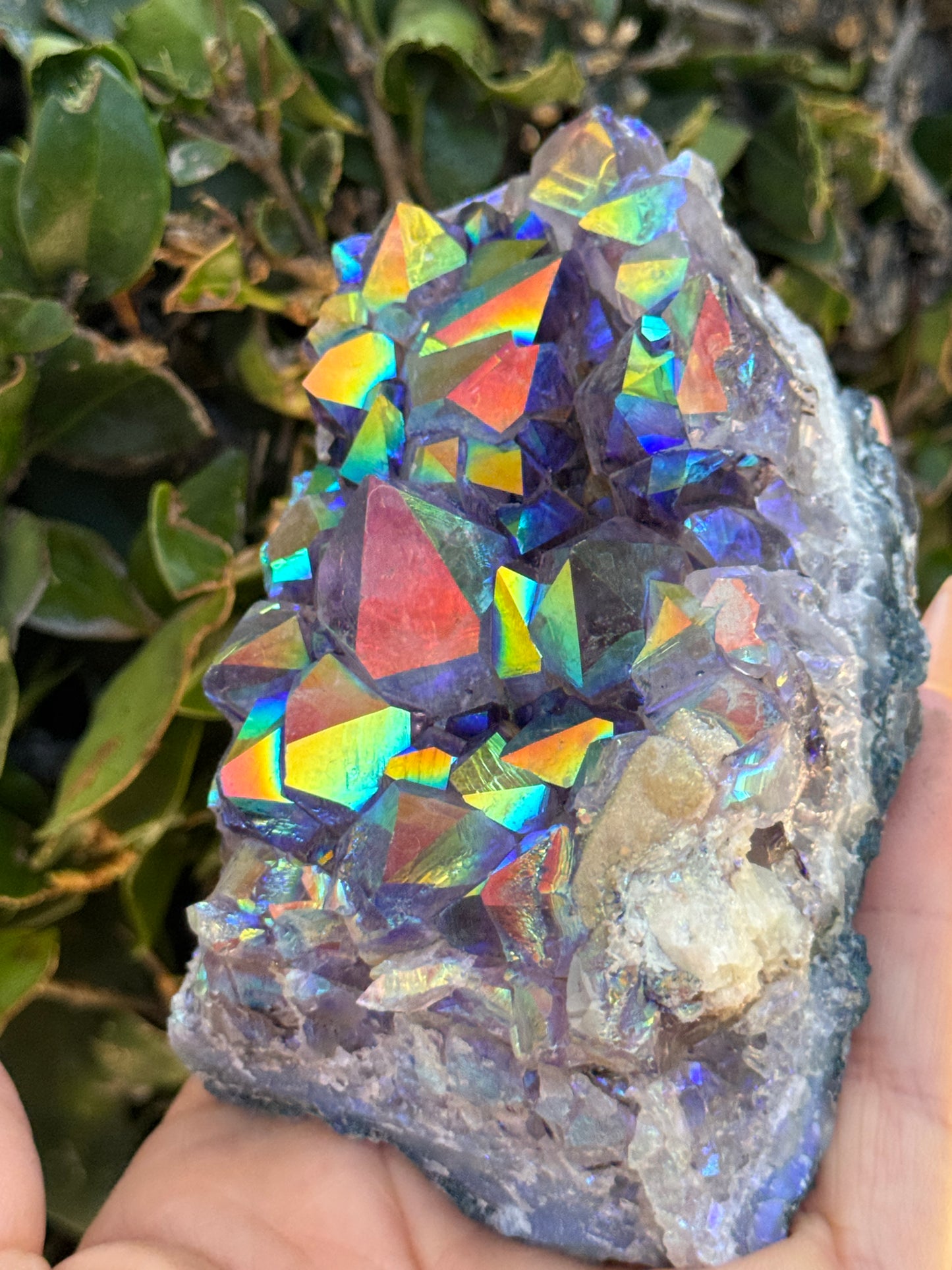 Rainbow Aura Amethyst Geode