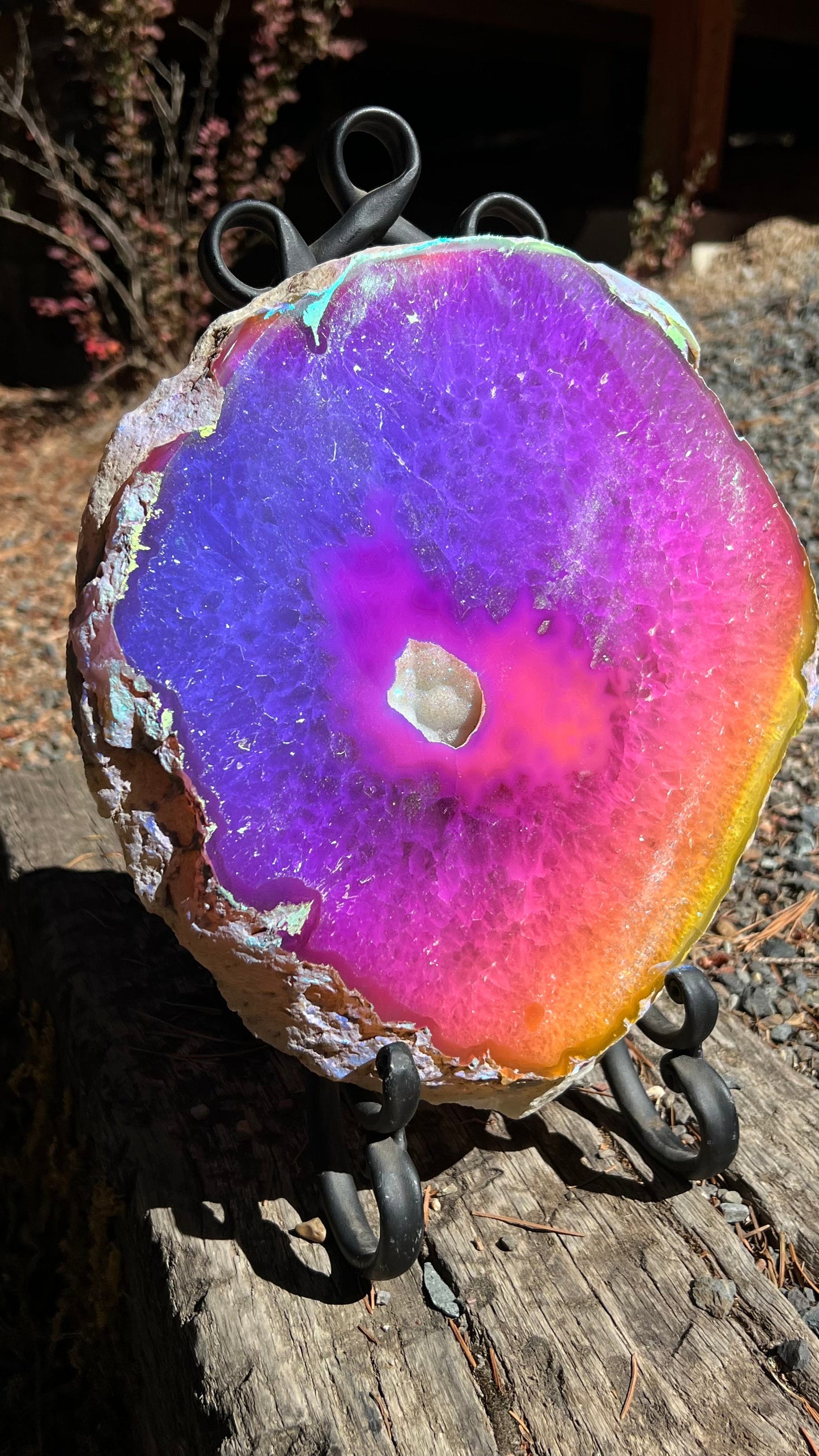 Large Angel Aura Agate Slice with Display Stand