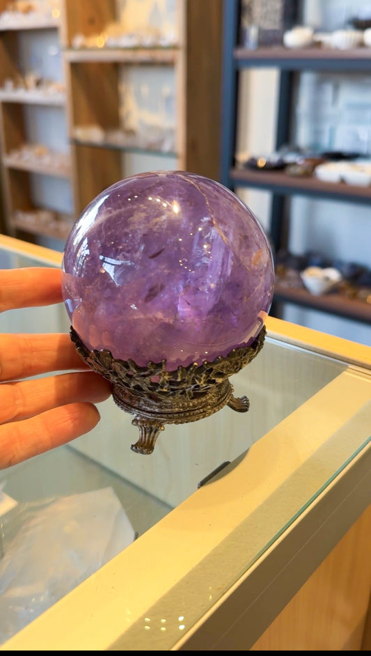 Amethyst Sphere with Antique Display Stand