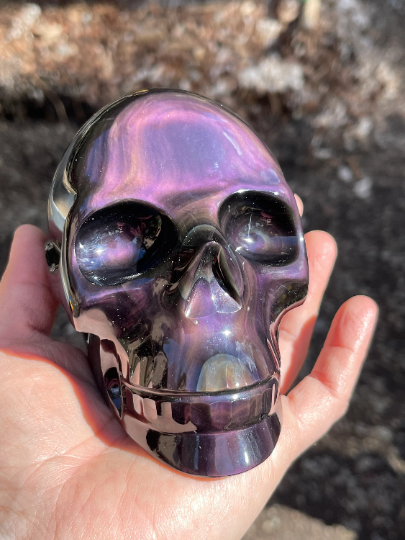 Pink + Purple Rainbow Obsidian Skull
