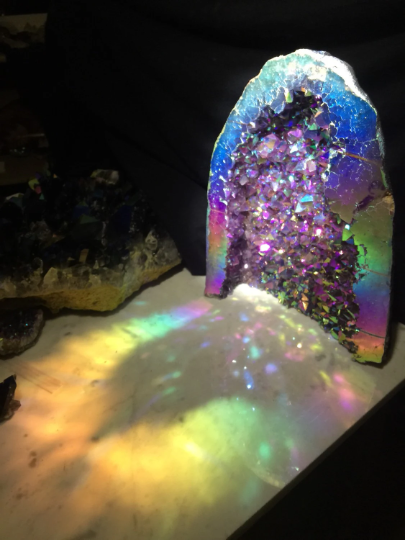 Rainbow Amethyst Aura Crystal Cathedral Geode