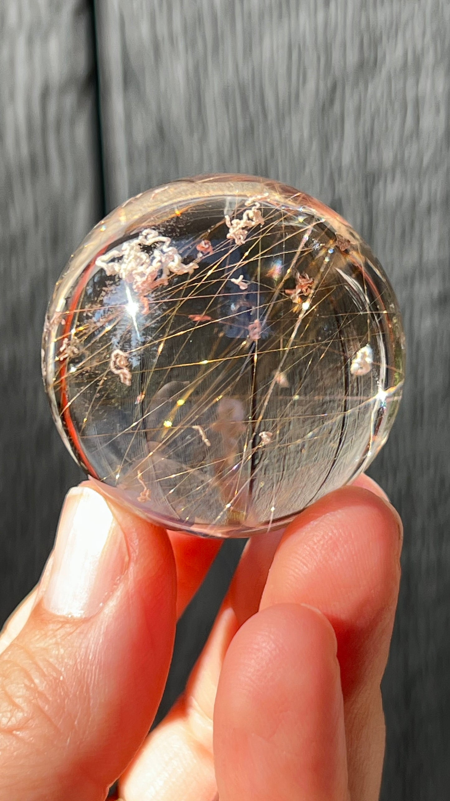 Gold Rutile Quartz Sphere with Unique Inclusions