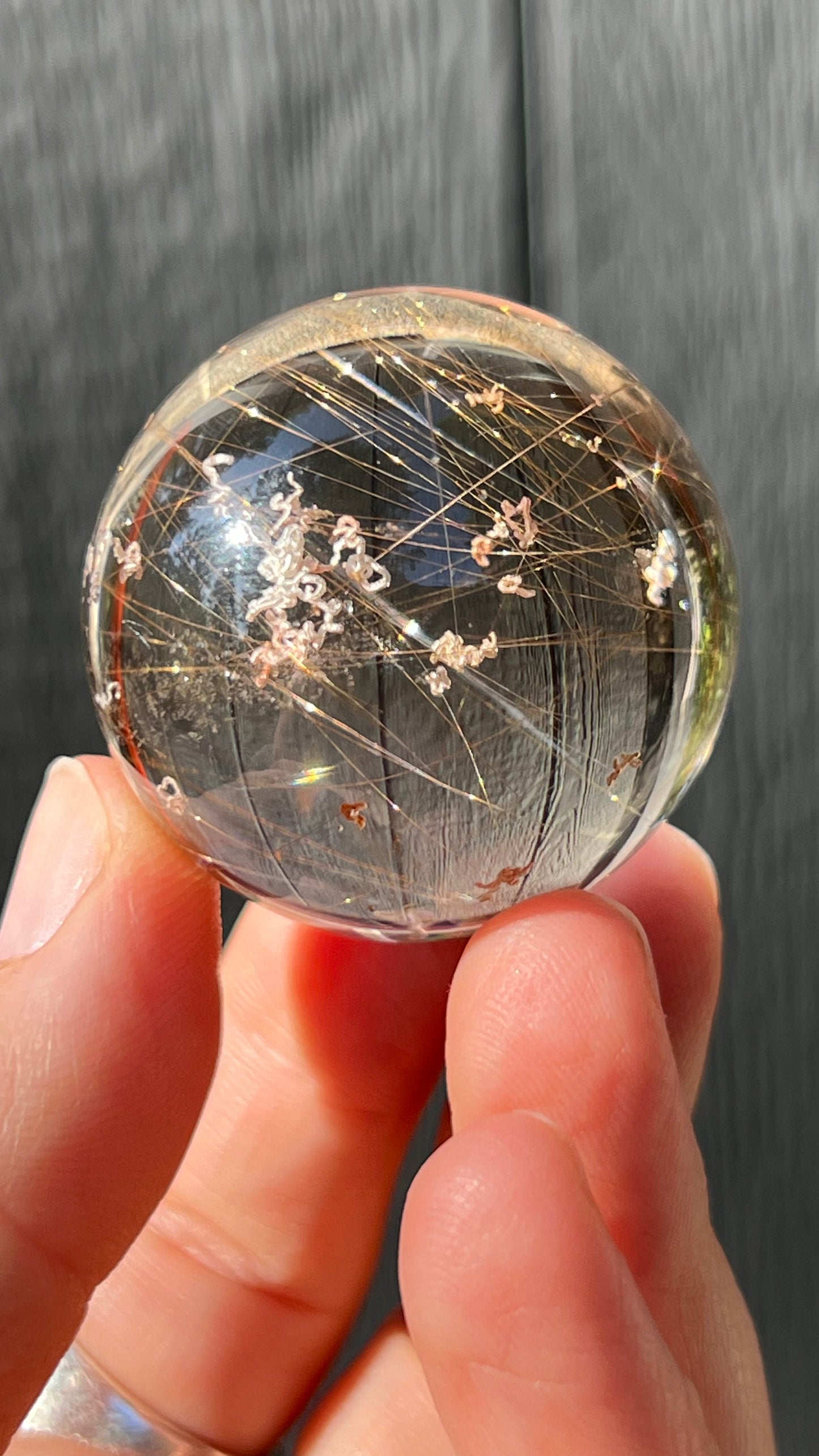 Gold Rutile Quartz Sphere with Unique Inclusions